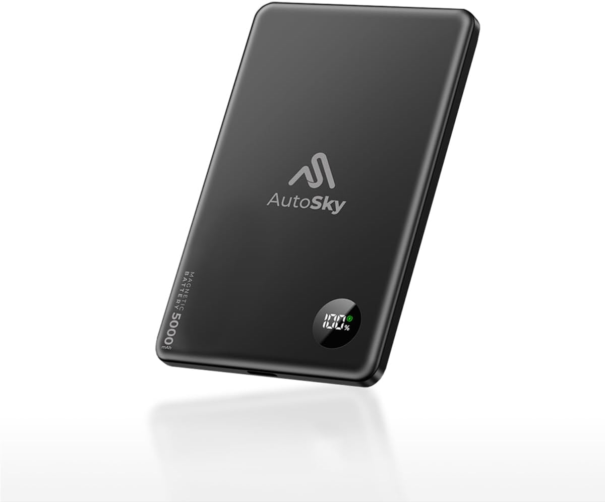 AutoSky Magnetic Power Bank 5000mAh | Wireless &amp; USB-C | LED Display 