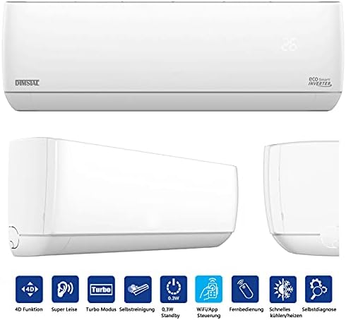 Quick-Connect INVERTER 3.5kW 12000BTU very quiet split air conditioner with self-cleaning air conditioner ECO Smart WiFi/WLAN complete set including copper pipes with heating function (3.5kW with WiFi/App function) 