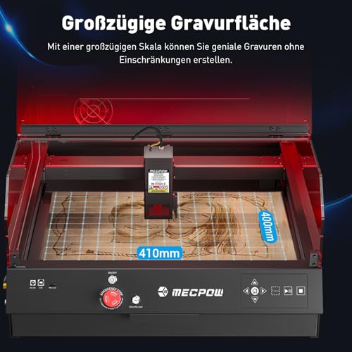 Mecpow X3 Pro Laser Engraving Machine with Air Assistance, 10W Engraving Machine Laser Cutter for Wood and Metal, 60W CNC Milling Machine with Emergency Stop, Flame and Gyro Detection, 410 x 400mm Area 