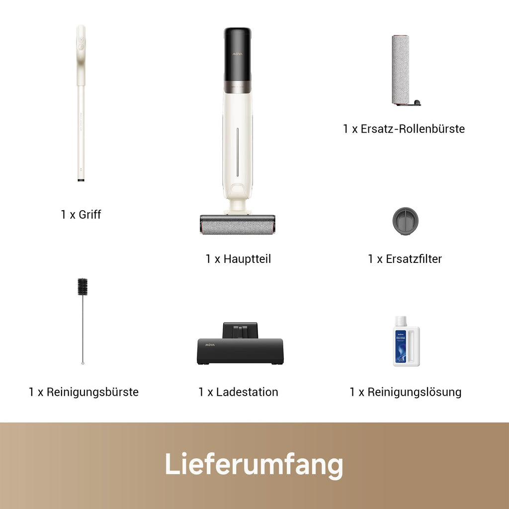 Mova X4 Pro Nass-Trocken-Sauger 20.000 Pa, Heißwasser-Wischfunktion, Tangle-Free, Selbstreinigung bei 100 °C, Push-In-Basisstation, LED-Bürstenkopf, Doppelkante, intelligente Saugkraftregelung