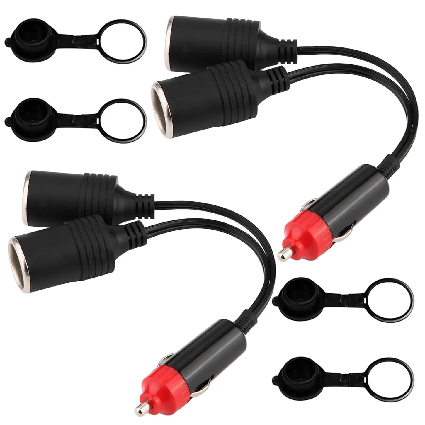 GTIWUNG Car Motorcycle Cigarette Lighter Plug Adapter THREE-Way Socket Splitter, 1 to 2 Car Cigarette Lighter Plugs 12V/24V 