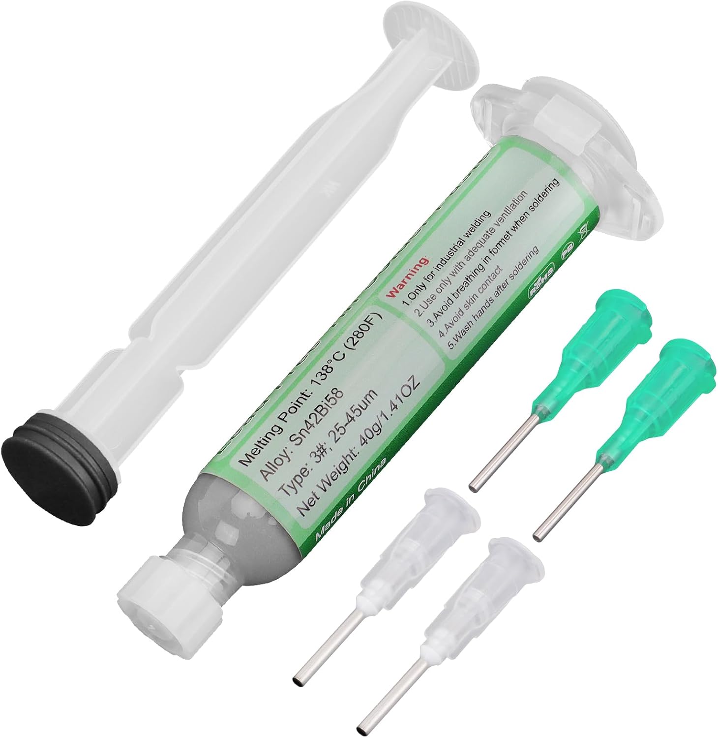 Gruiqrd Syringe Solder Paste Flux Sn42 Bi58, Lead-Free Solder Paste, Soldering Flux Tin Paste, Low Temperature Solder Paste 138 Degrees, for BGA LED SMD SMT Solder (1.41oz/40g) 