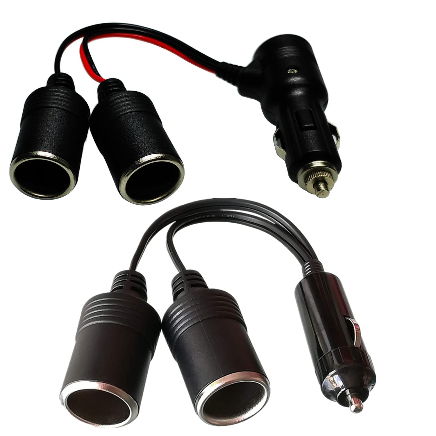 GTIWUNG Car Motorcycle Cigarette Lighter Plug Adapter THREE-Way Socket Splitter, 1 to 2 Car Cigarette Lighter Plugs 12V/24V 