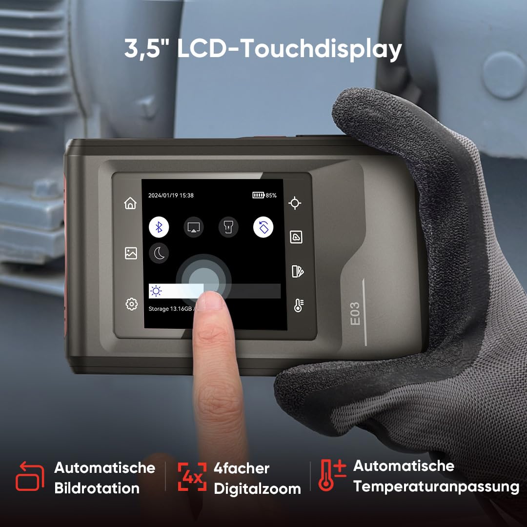 HIKMICRO E03 Compact pocket-sized thermal imaging camera with 240 x 240 SuperIR resolution and visual camera, 96 x 96 IR resolution/9,216 pixels, 25 Hz, 3.5" touchscreen thermal imaging camera, IP54, -20°C to 350°C 