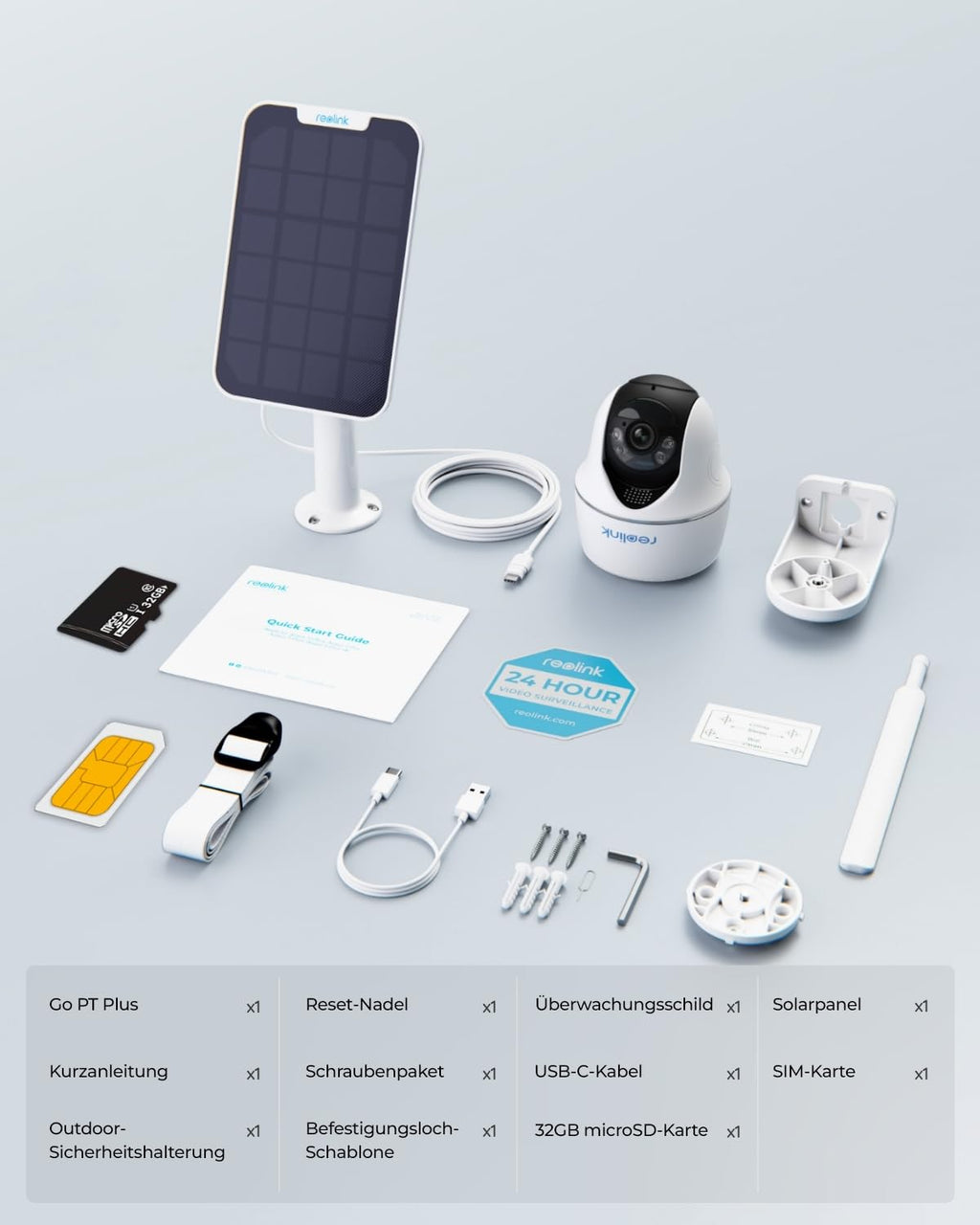 Reolink 3G/4G LTE Security Camera with SIM Card, 5MP 355°/140° PTZ Solar Camera Outdoor, Color Night Vision, Person/Pet Detection, Alarm Filtering, Standalone, Go PT Plus+Solar Panel+32GB microSD 