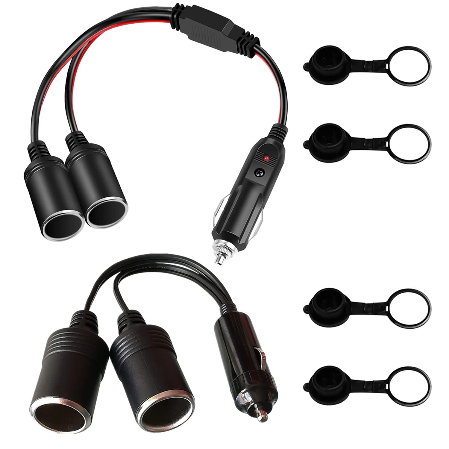 GTIWUNG Car Motorcycle Cigarette Lighter Plug Adapter THREE-Way Socket Splitter, 1 to 2 Car Cigarette Lighter Plugs 12V/24V 