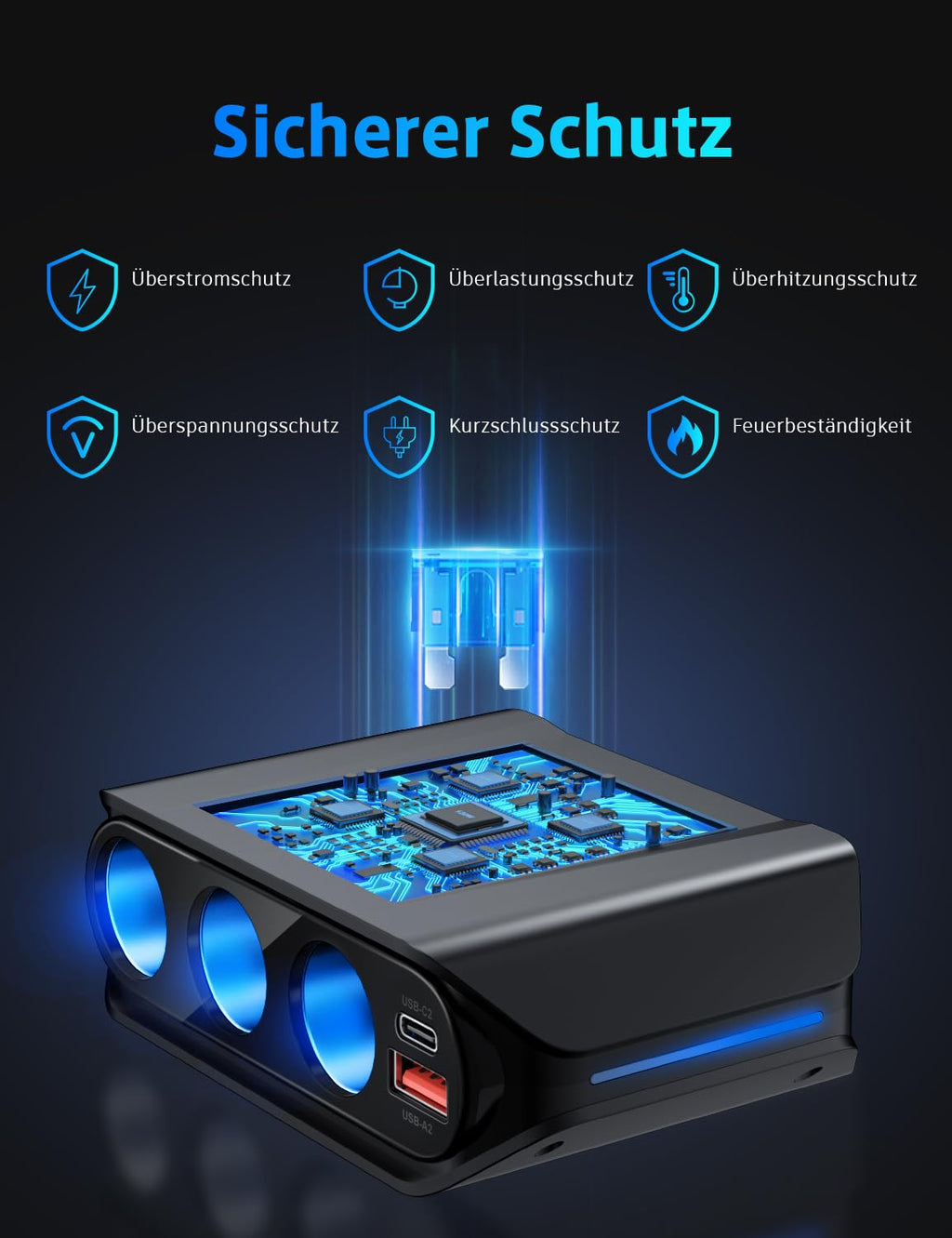 Cigarette lighter distributor 7 in 1, SONRU 180W car charger adapter 12V/24V plug 3-way LED voltmeter with separate switch, quick charger 3 sockets 4 USB ports 