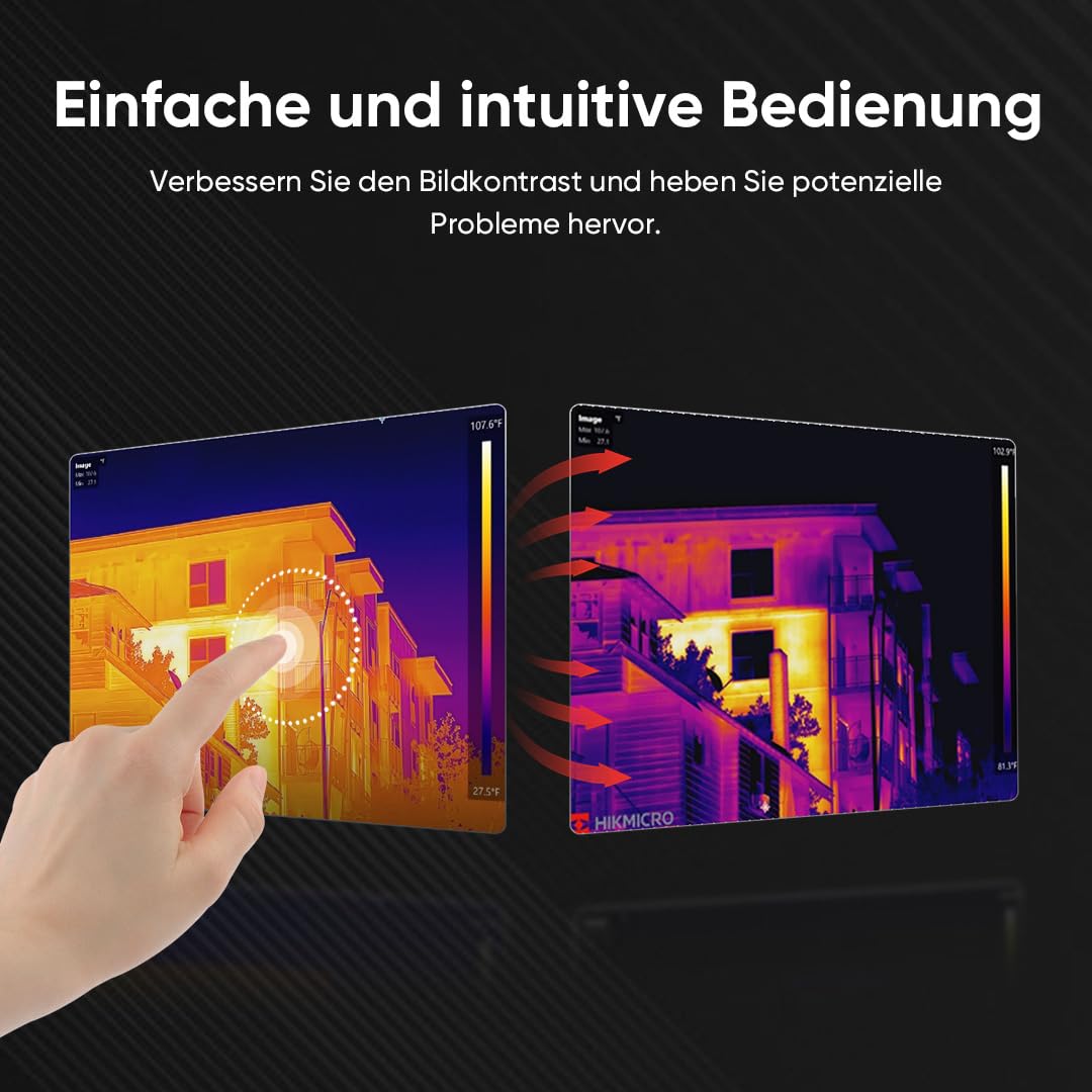 HIKMICRO E03 Compact pocket-sized thermal imaging camera with 240 x 240 SuperIR resolution and visual camera, 96 x 96 IR resolution/9,216 pixels, 25 Hz, 3.5" touchscreen thermal imaging camera, IP54, -20°C to 350°C 