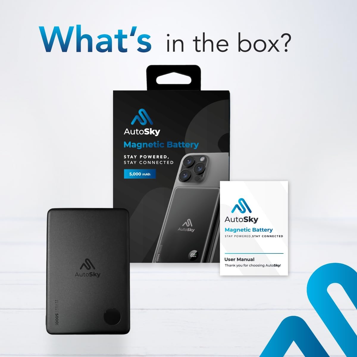 AutoSky Magnetic Power Bank 5000mAh | Wireless &amp; USB-C | LED Display 