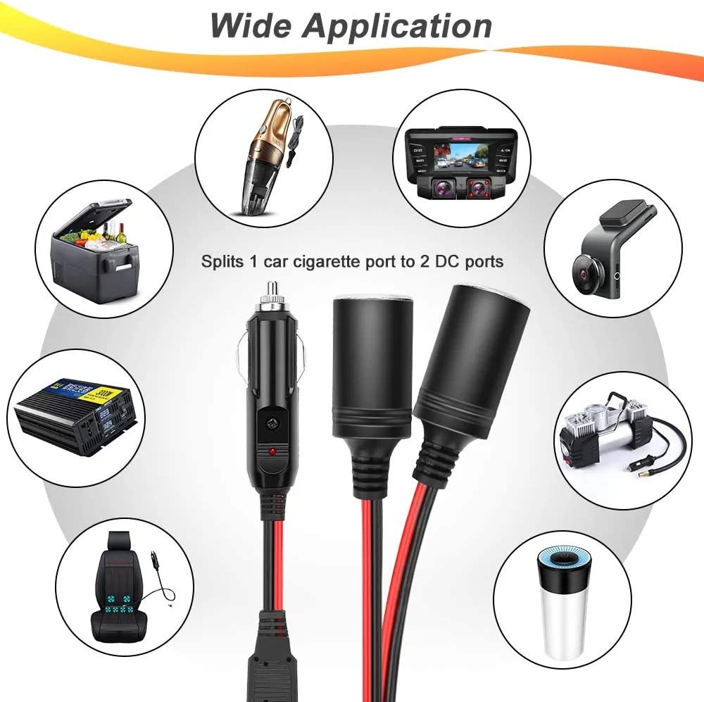 GTIWUNG Car Motorcycle Cigarette Lighter Plug Adapter THREE-Way Socket Splitter, 1 to 2 Car Cigarette Lighter Plugs 12V/24V 