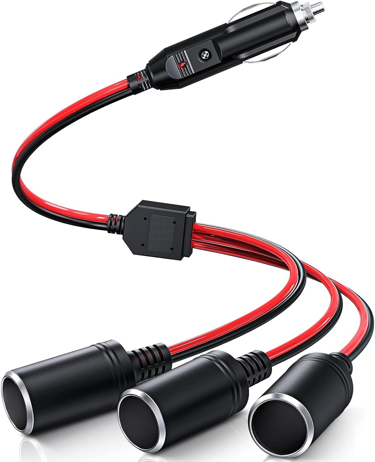 GTIWUNG Car Motorcycle Cigarette Lighter Plug Adapter THREE-Way Socket Splitter, 1 to 2 Car Cigarette Lighter Plugs 12V/24V 