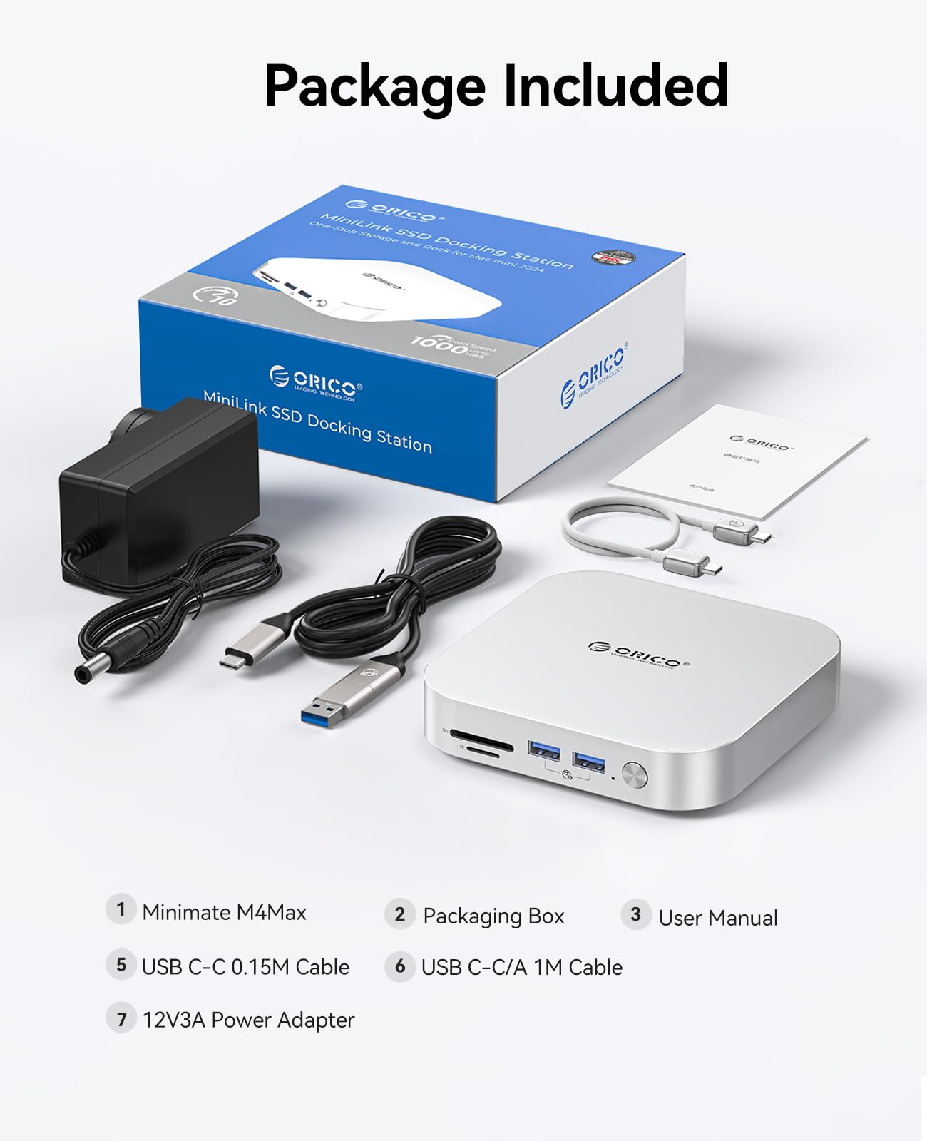 ORICO Minimata 1TB Storage &amp; Docking Station, External SSD Expansion for Mac mini M4, up to 1000MB/s, USB 3.2/SD/TF/Audio Ports, Seamless Design - M4Max 