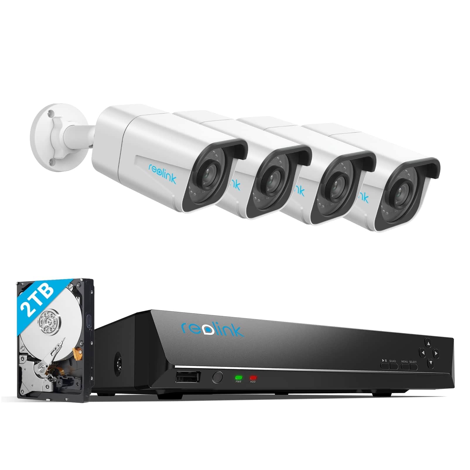 Reolink 4K Outdoor Security Camera Kit, 8CH Video Surveillance with 4x 8MP PoE IP Cameras and 2TB HDD NVR for 24/7 Indoor/Outdoor Recording, Person and Vehicle Detection, IP66, RLK8-800B4 