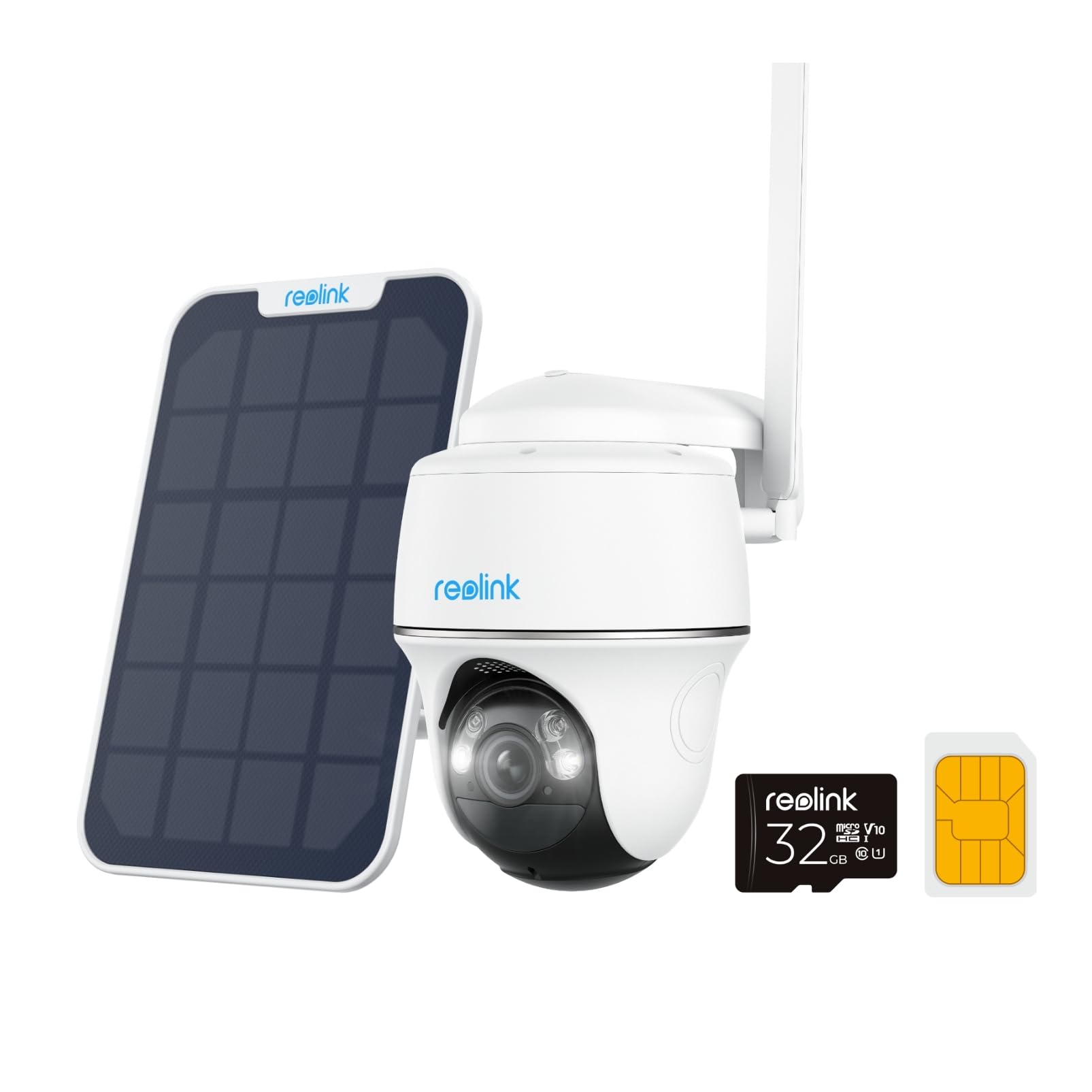 Reolink 3G/4G LTE Security Camera with SIM Card, 5MP 355°/140° PTZ Solar Camera Outdoor, Color Night Vision, Person/Pet Detection, Alarm Filtering, Standalone, Go PT Plus+Solar Panel+32GB microSD 