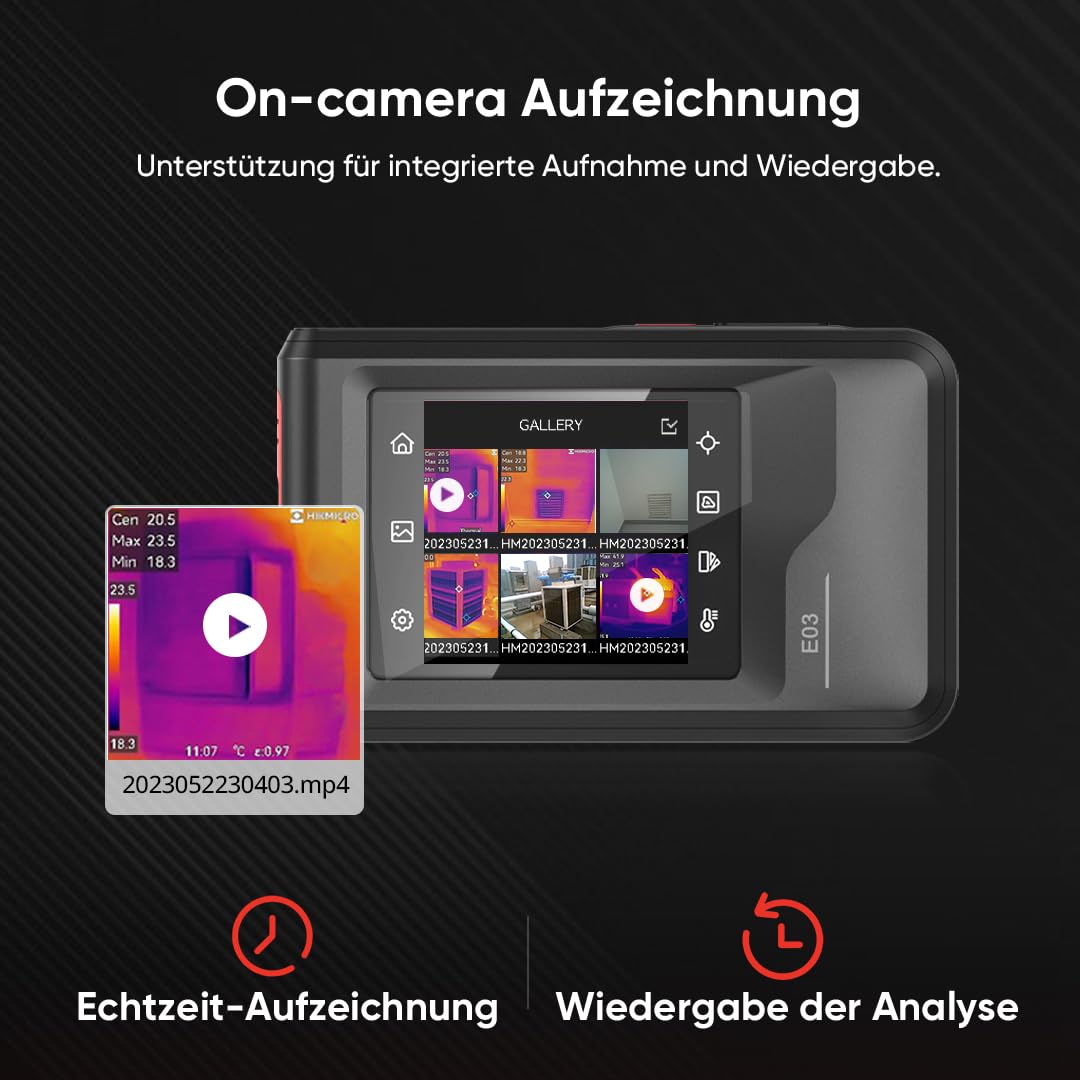 HIKMICRO E03 Compact pocket-sized thermal imaging camera with 240 x 240 SuperIR resolution and visual camera, 96 x 96 IR resolution/9,216 pixels, 25 Hz, 3.5" touchscreen thermal imaging camera, IP54, -20°C to 350°C 
