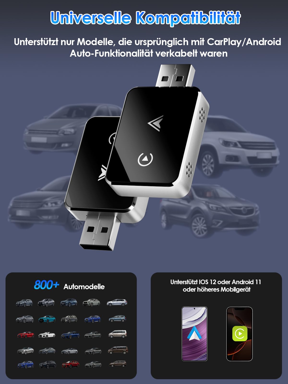 Wireless Adapter 2-in-1 for CarPlay/Android Auto, PARPAT Conversion from Wired to Wireless with USB/Type-C, Stable Connection and No Lag, Compatible with iPhone/Android 