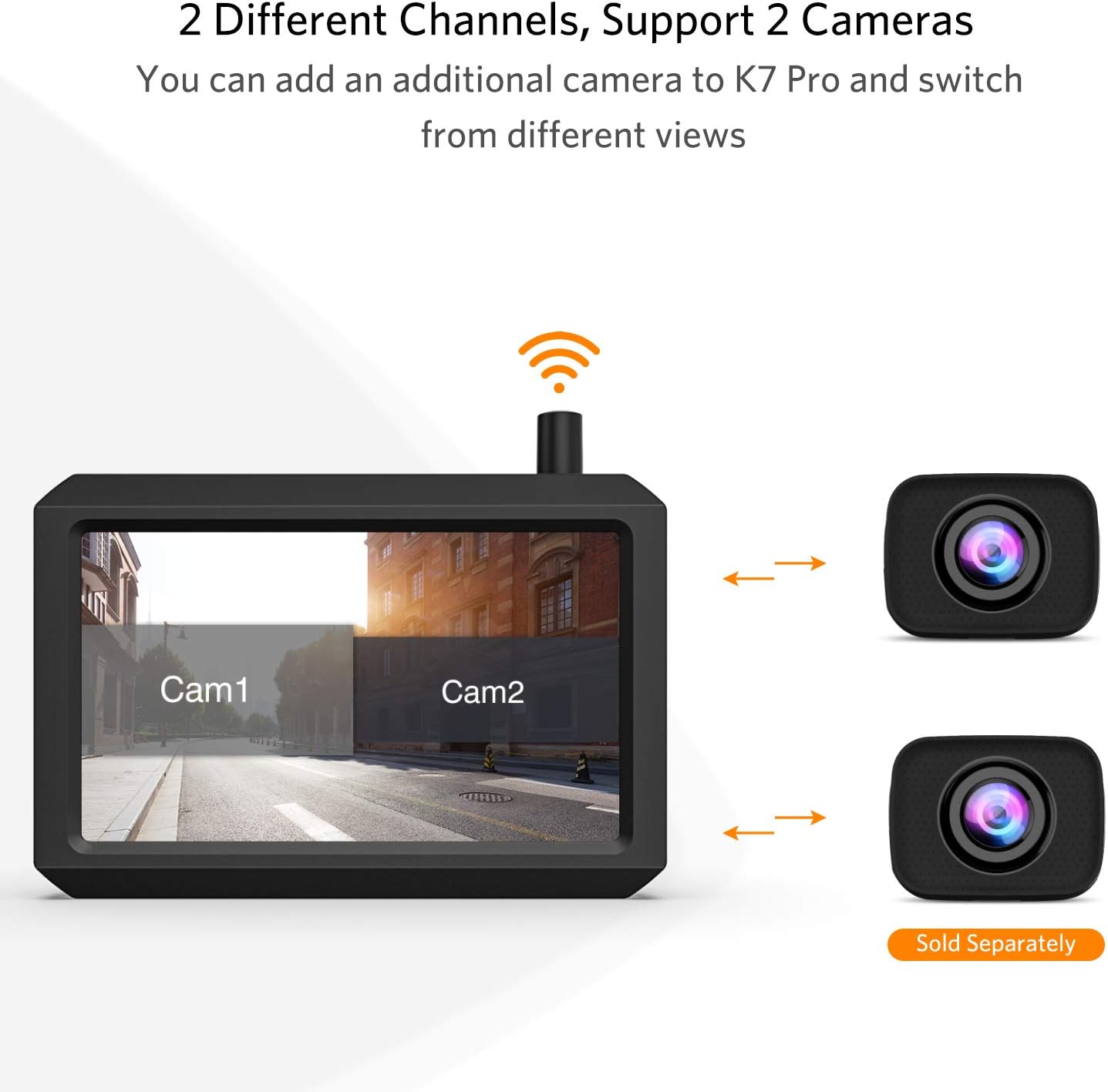 Digital Wireless Rear View Camera Set K7PRO supports 2 cameras, wireless rear view cameras with stable signal, 5" HD monitor, wireless rear view camera with IP68 waterproof camera, night vision 