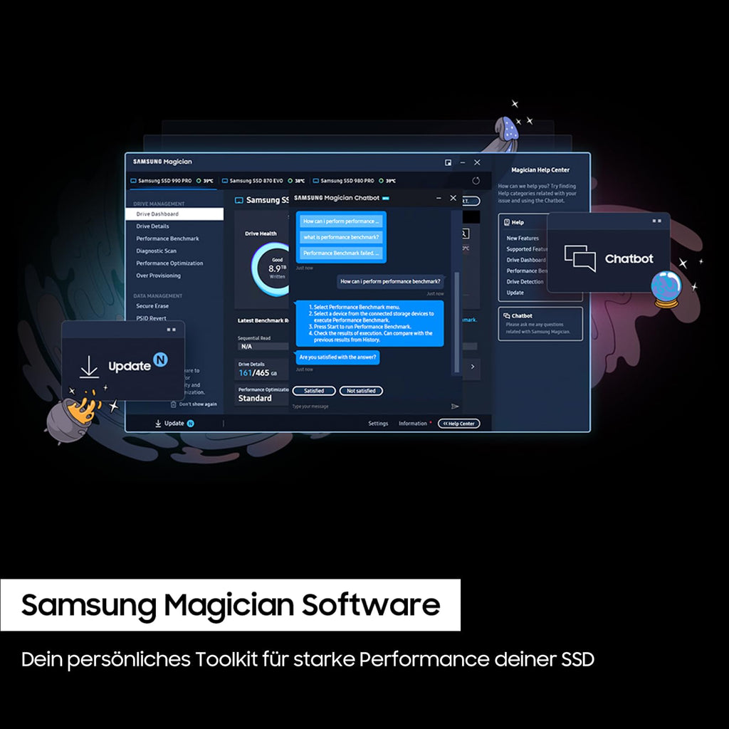 Samsung 990 PRO NVMe M.2 SSD, 2 TB, PCIe 4.0, 7,450 MB/s Read, 6,900 MB/s Write, Internal SSD, Internal SSD for Gaming and Video Editing, Black, MZ-V9P2T0BW 