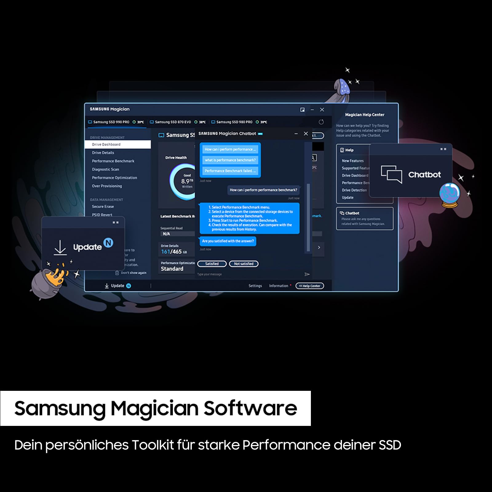 Samsung 990 PRO NVMe M.2 SSD, 2 TB, PCIe 4.0, 7,450 MB/s Read, 6,900 MB/s Write, Internal SSD, Internal SSD for Gaming and Video Editing, Black, MZ-V9P2T0BW 