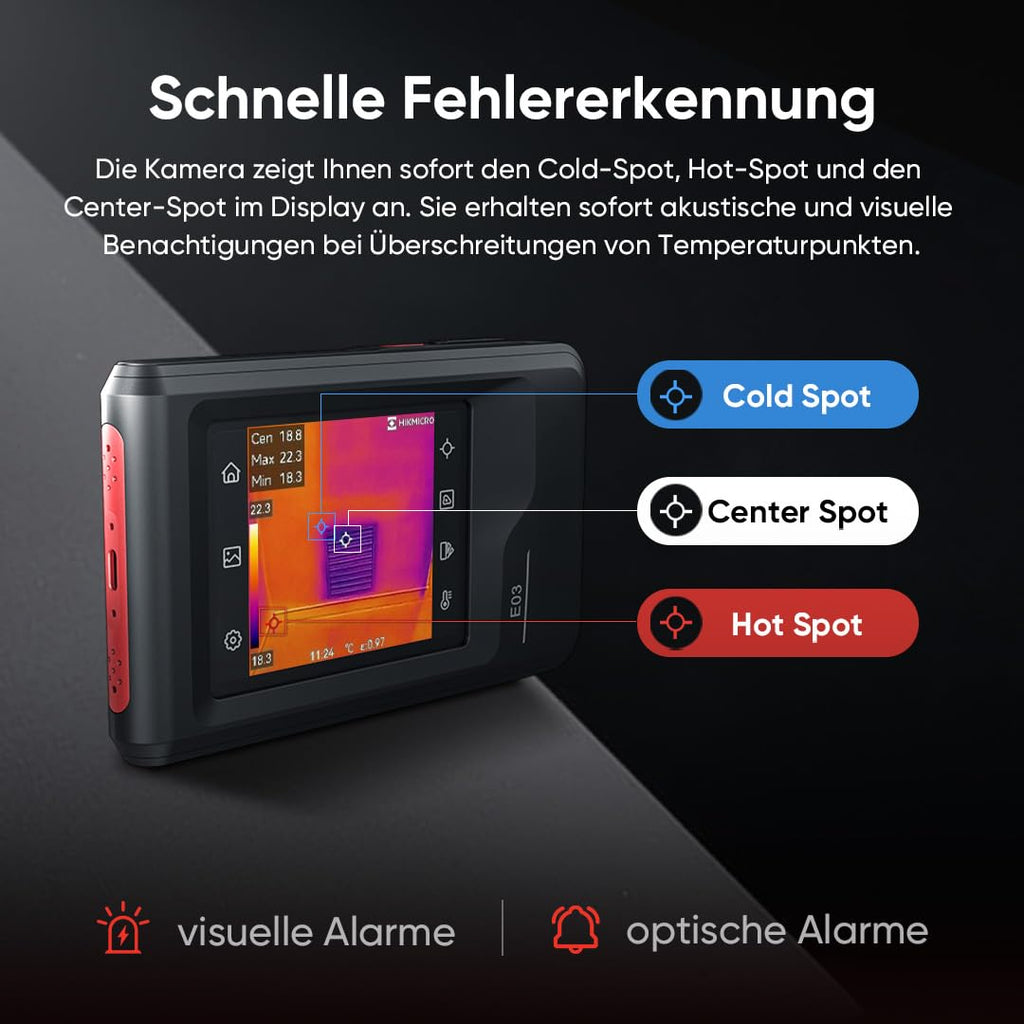 HIKMICRO E03 Compact pocket-sized thermal imaging camera with 240 x 240 SuperIR resolution and visual camera, 96 x 96 IR resolution/9,216 pixels, 25 Hz, 3.5" touchscreen thermal imaging camera, IP54, -20°C to 350°C 