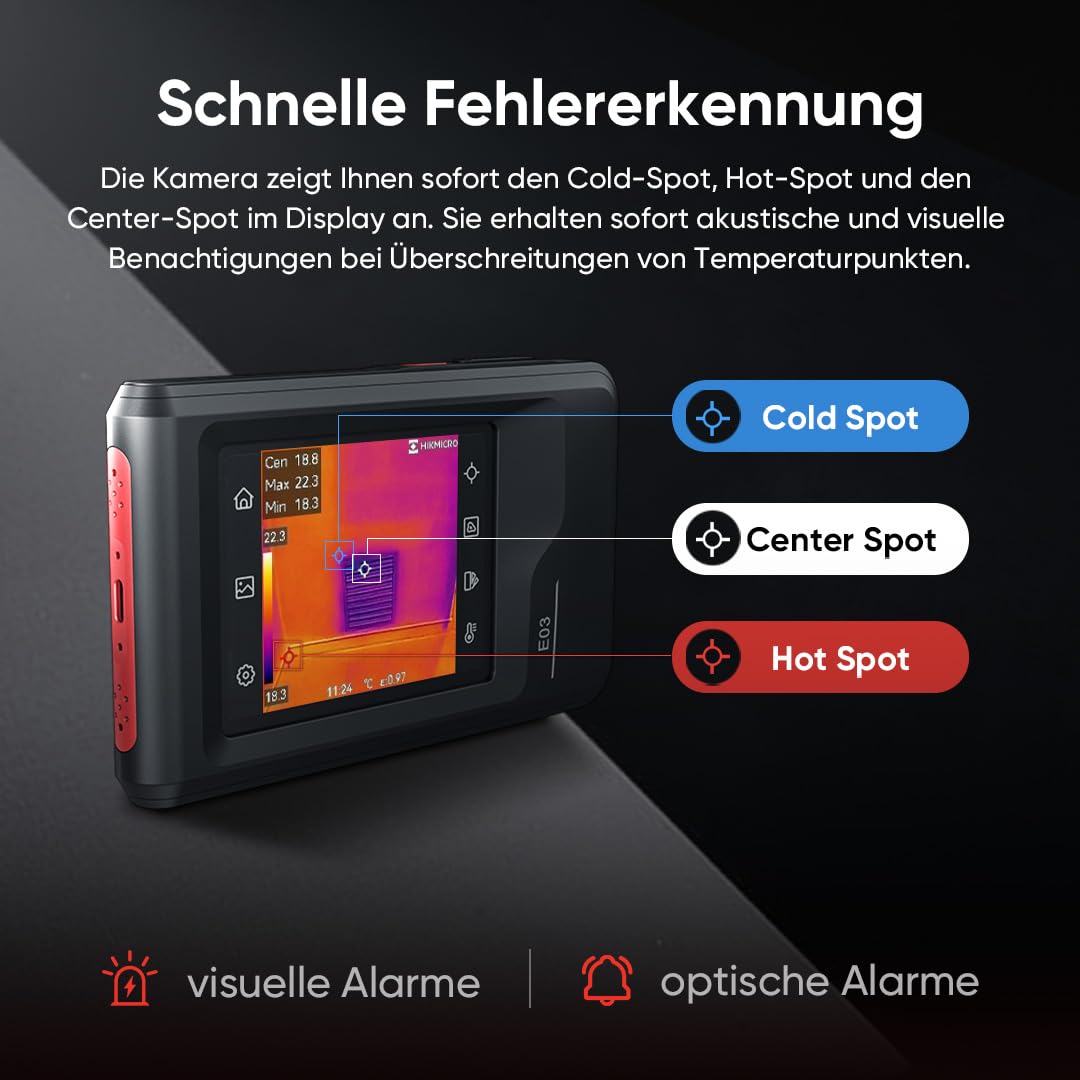 HIKMICRO E03 Compact pocket-sized thermal imaging camera with 240 x 240 SuperIR resolution and visual camera, 96 x 96 IR resolution/9,216 pixels, 25 Hz, 3.5" touchscreen thermal imaging camera, IP54, -20°C to 350°C 