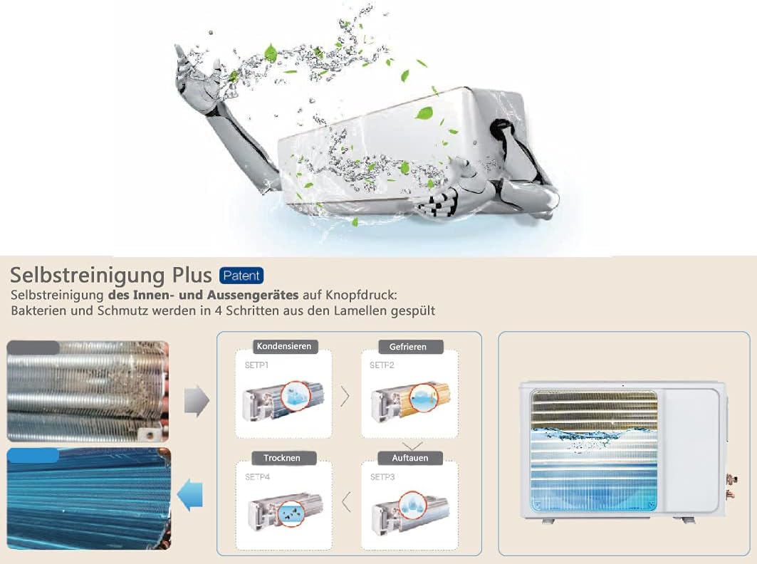 Quick-Connect INVERTER 3.5kW 12000BTU very quiet split air conditioner with self-cleaning air conditioner ECO Smart WiFi/WLAN complete set including copper pipes with heating function (3.5kW with WiFi/App function) 
