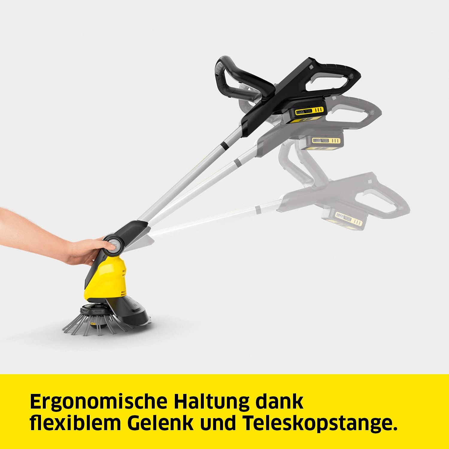 Kärcher 18 V cordless weed remover WRE 18-55, nylon bristle head with max. 2,800 rpm, pivoting cleaning head, telescopic handle, for use with the Kärcher 18 V battery, without battery 