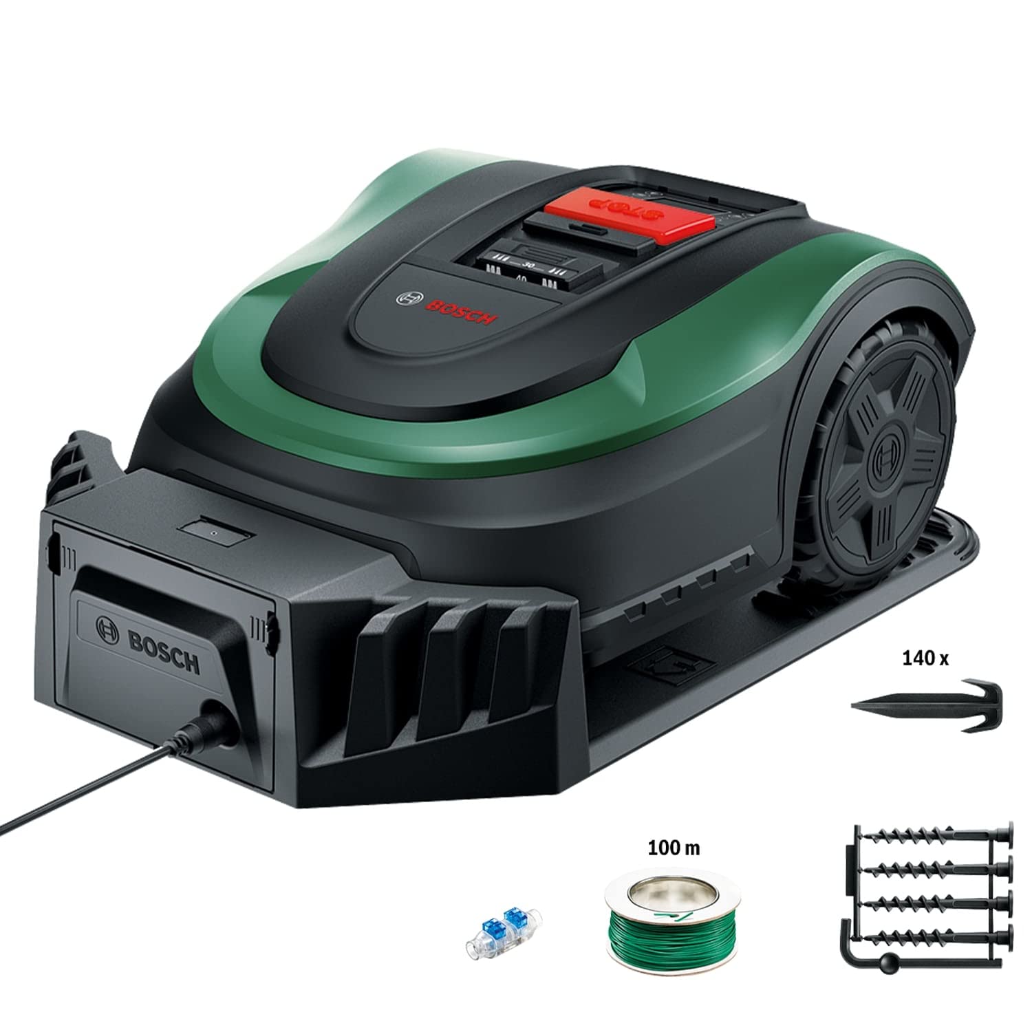 Bosch Home and Garden Indego XS 300 Robot Lawnmower (with Integrated 18 V Battery, Charging Station Included, Cutting Width 19 cm, for Lawns up to 300 m², in Box) Black, Green 