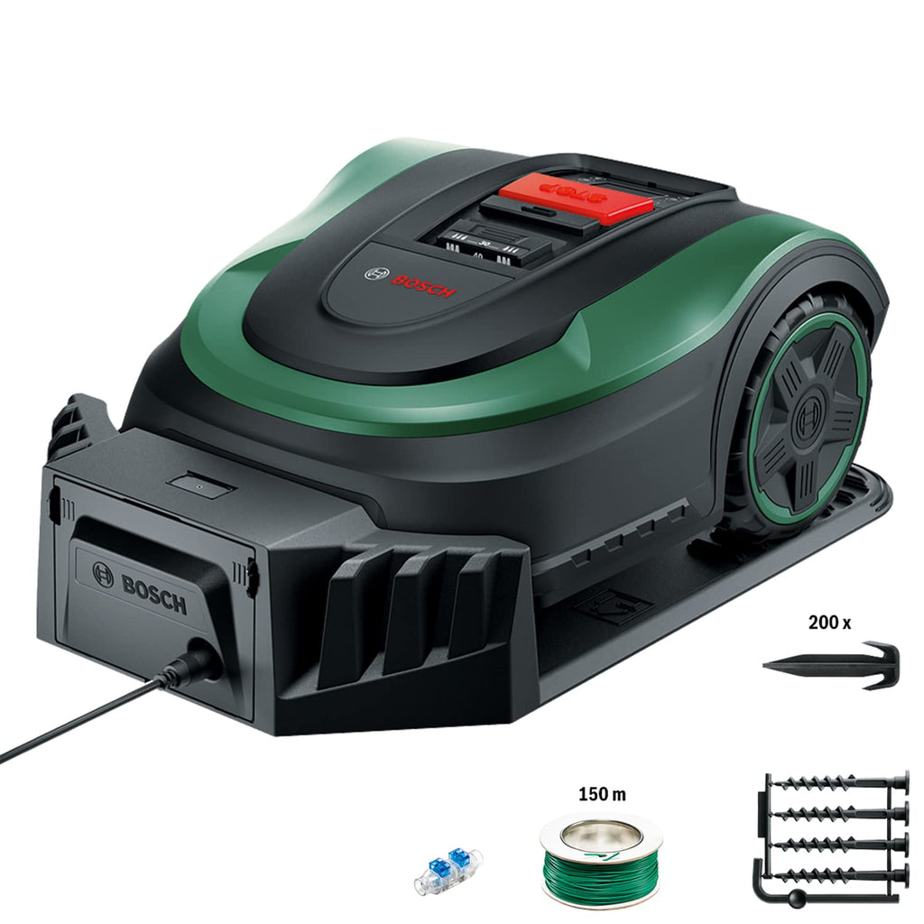Bosch Home and Garden Indego XS 300 Robot Lawnmower (with Integrated 18 V Battery, Charging Station Included, Cutting Width 19 cm, for Lawns up to 300 m², in Box) Black, Green 
