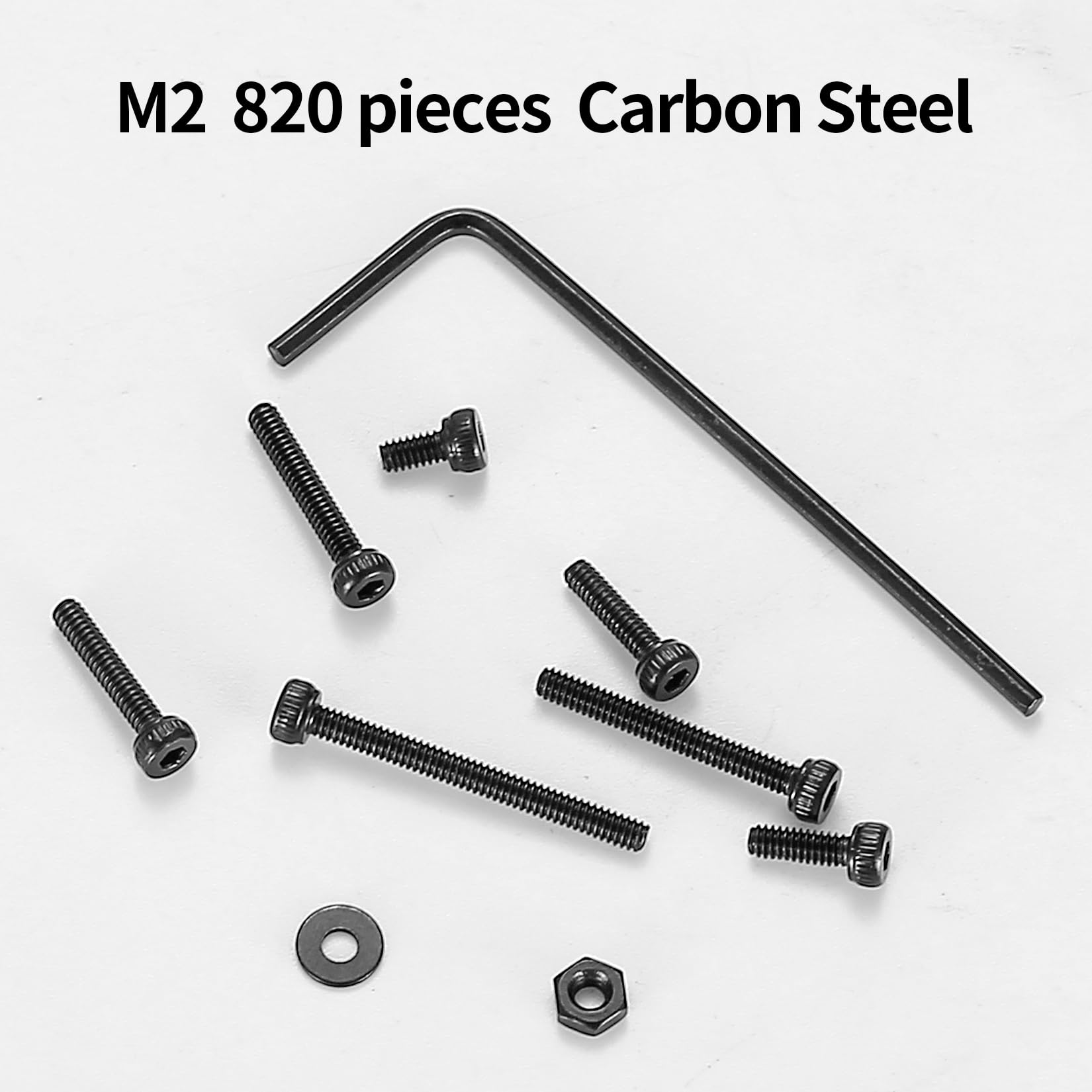 410pcs M2 Countersunk Head Hex Socket Screws, 10.9 Carbon Steel Full Thread Machine Screws, Nuts and Washers Assortment with Allen Keys 