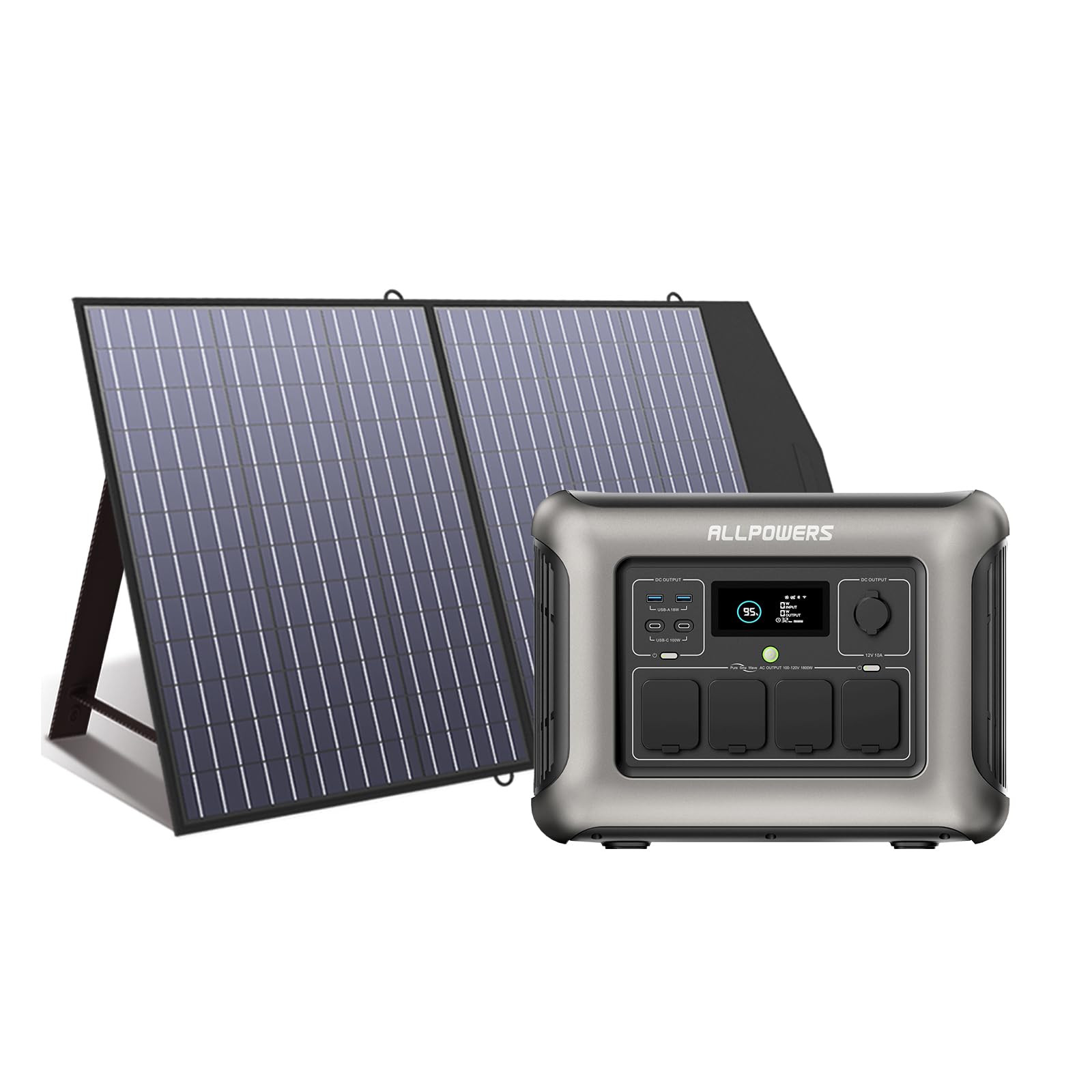 ALLPOWERS R1500 Portable Power Station with 200W Solar Panel, 1152Wh LiFePO4 Battery with 1800W AC Output Solar Generator, 43dB Quiet Operation Mobile Emergency Power Supply for Garden Travel Camping Motorhome 