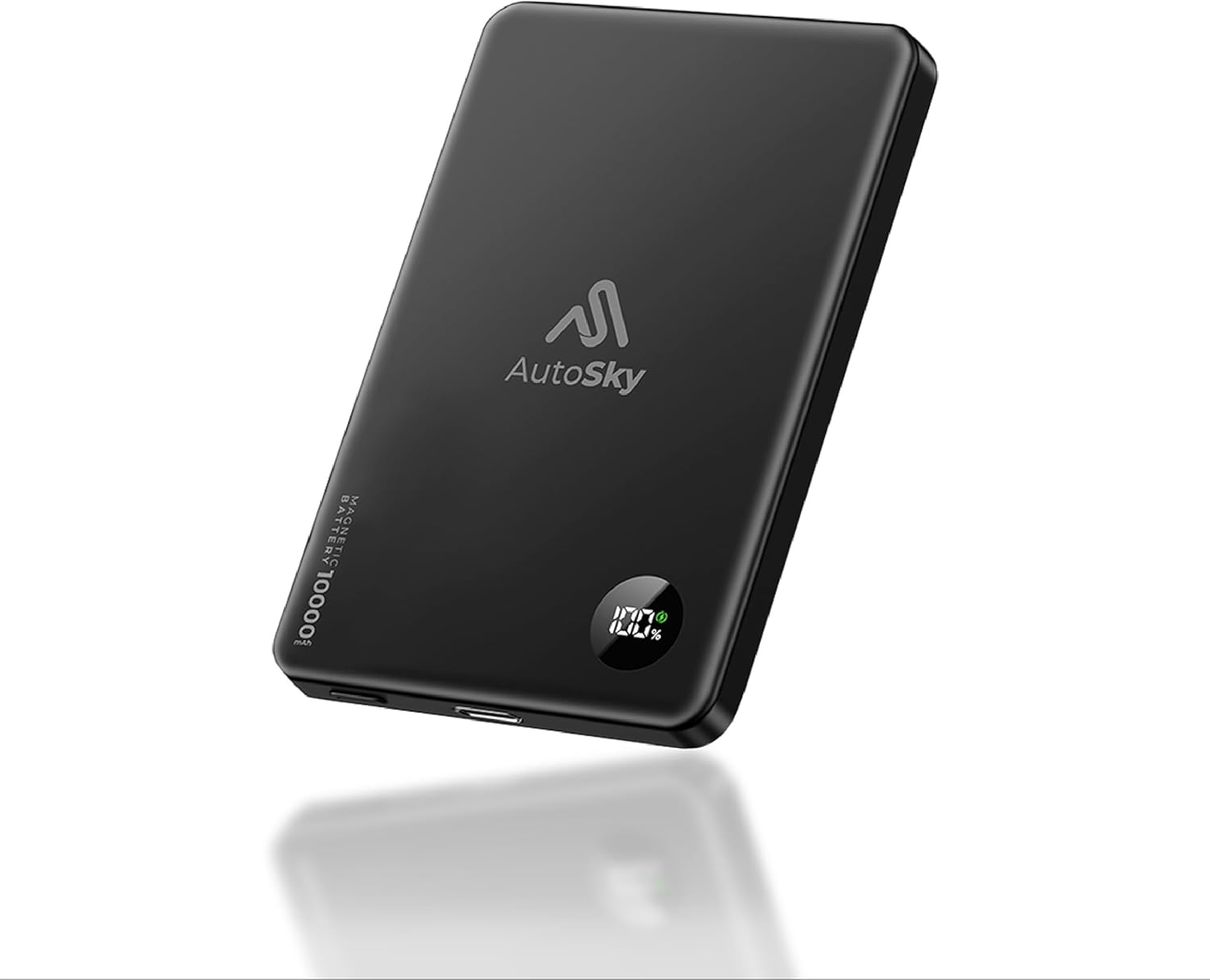 AutoSky Magnetic Power Bank 10,000 mAh | Wireless &amp; USB-C | LED Display (APB-200) 