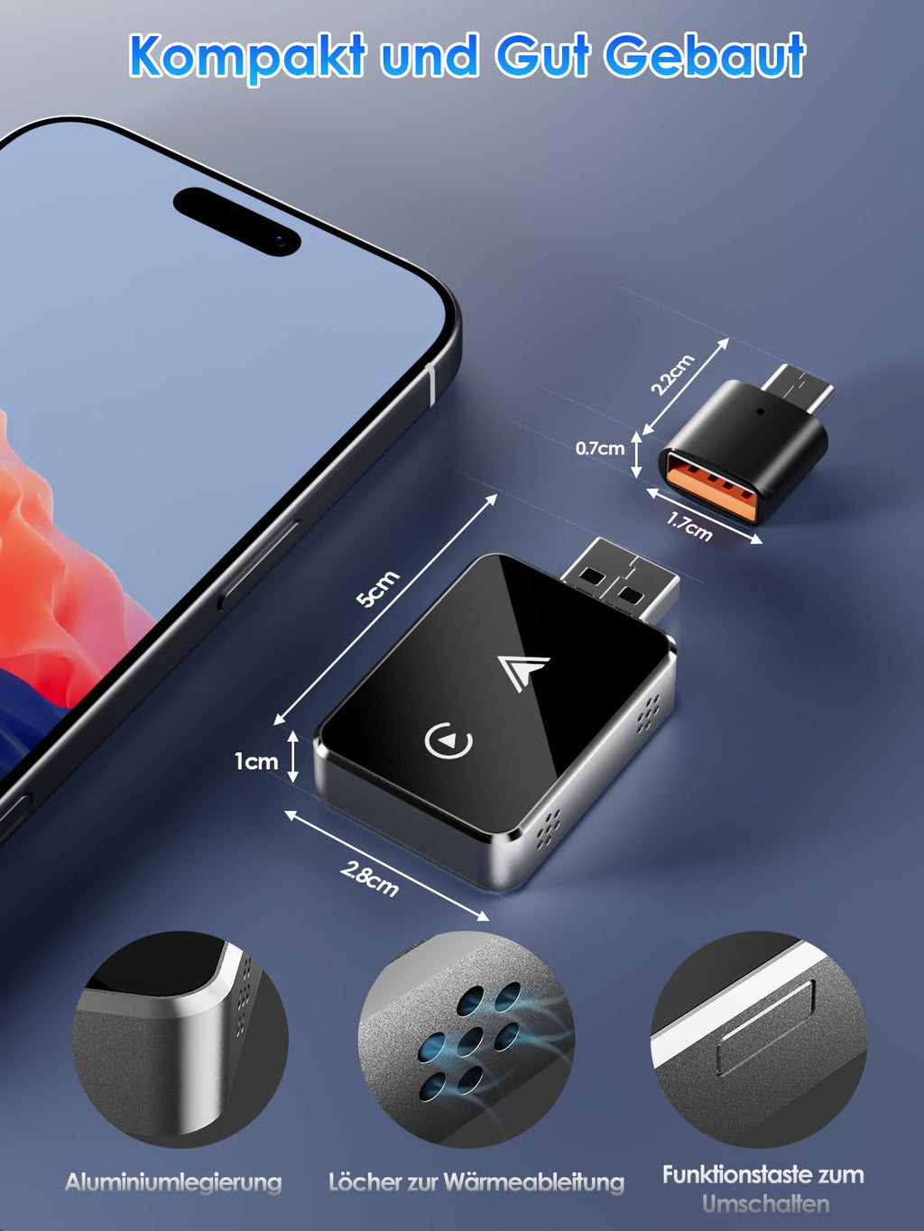 Wireless Adapter 2-in-1 for CarPlay/Android Auto, PARPAT Conversion from Wired to Wireless with USB/Type-C, Stable Connection and No Lag, Compatible with iPhone/Android 
