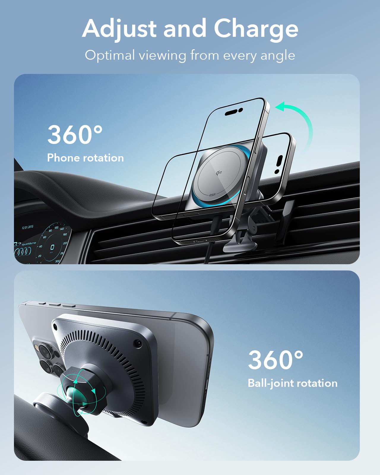 ESR 15W for Magsafe Car Mount with Charging Function, Cell Phone Holder Car Charger, Magnetic Wireless Phone Holder Car with Charging Function for iPhone 16/15/14/13/12 Series, Galaxy S25 Series, Fast Charging 
