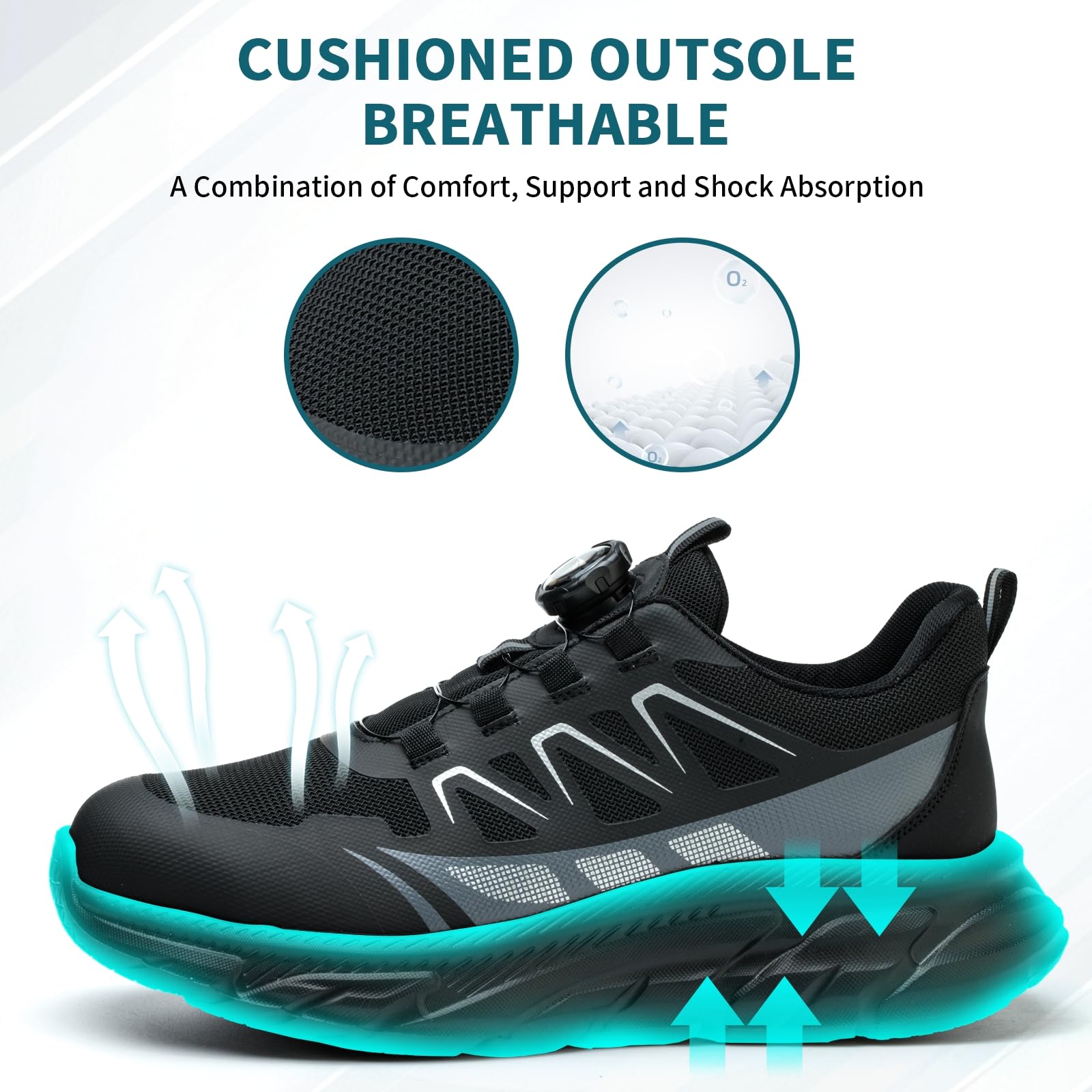 RASEARY Safety Shoes Work Shoes Men Women Comfortable Steel Toe Cap Shoes Lightweight Breathable Industrial Work Shoes with Swivel Buckles Laces 
