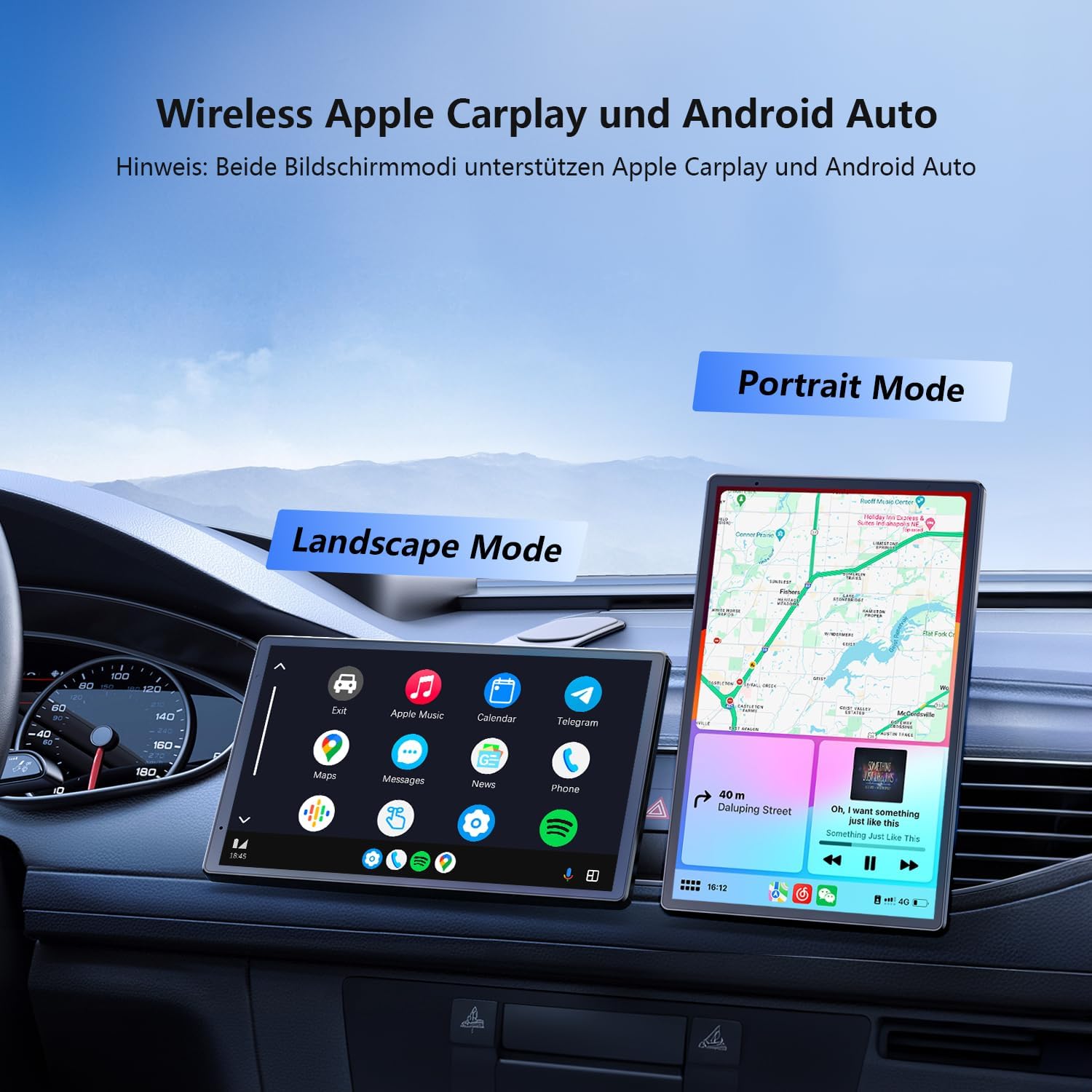Krunia 8'' Portable Carplay Display for Apple CarPlay &amp; Android Auto, 1440x900 HD Display, Magnetic Mount, OTA Updates, Rear View Camera, Bluetooth, Voice Control, GPS Navigation 