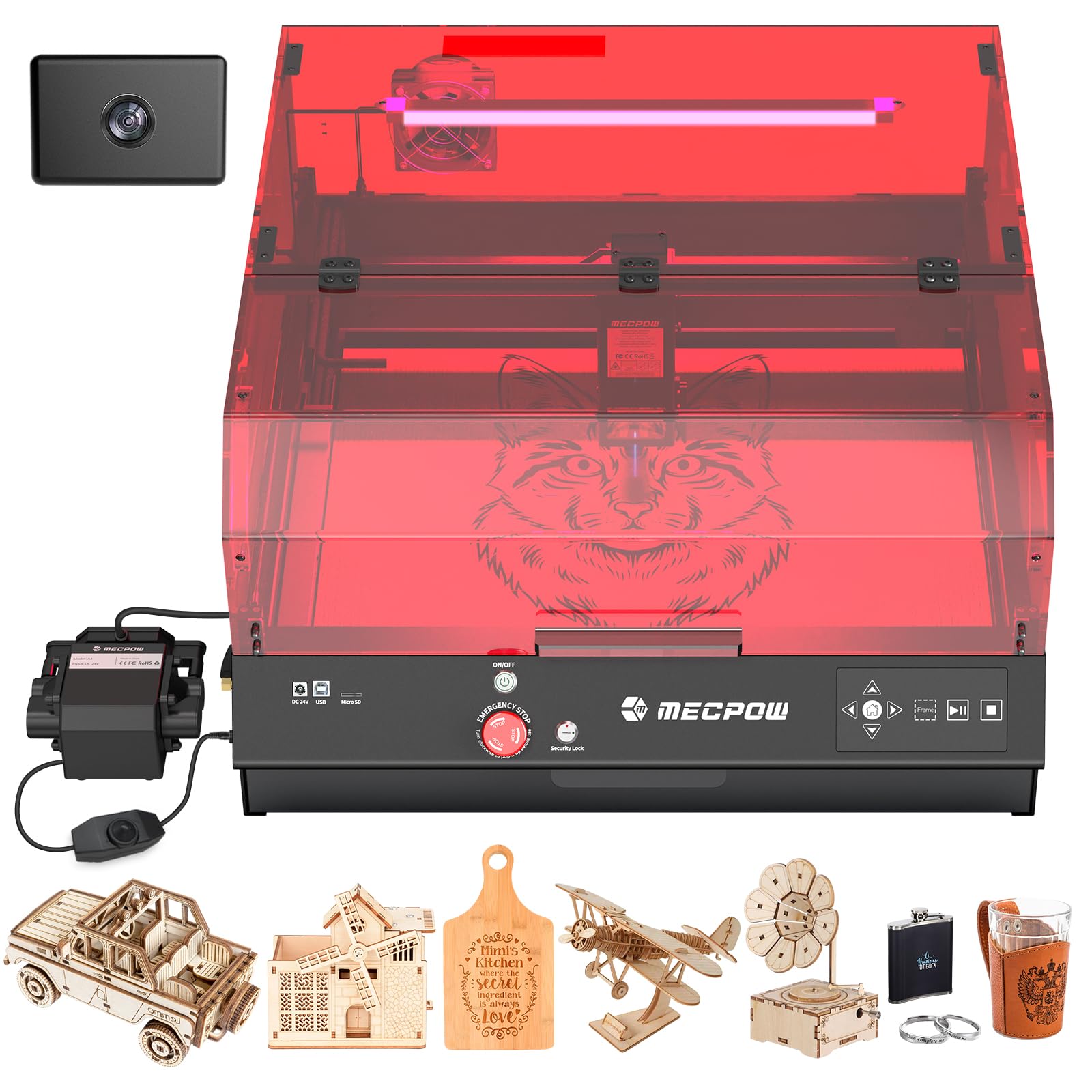 Mecpow X3 Pro Laser Engraving Machine with Air Assistance, 10W Engraving Machine Laser Cutter for Wood and Metal, 60W CNC Milling Machine with Emergency Stop, Flame and Gyro Detection, 410 x 400mm Area 