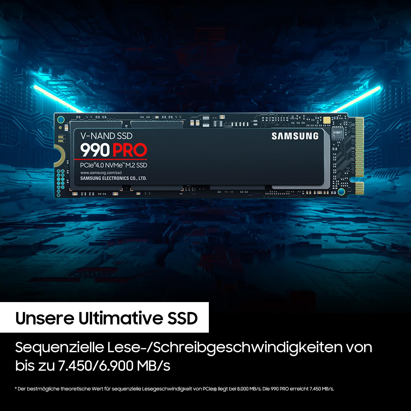 Samsung 990 PRO NVMe M.2 SSD, 2 TB, PCIe 4.0, 7,450 MB/s Read, 6,900 MB/s Write, Internal SSD, Internal SSD for Gaming and Video Editing, Black, MZ-V9P2T0BW 