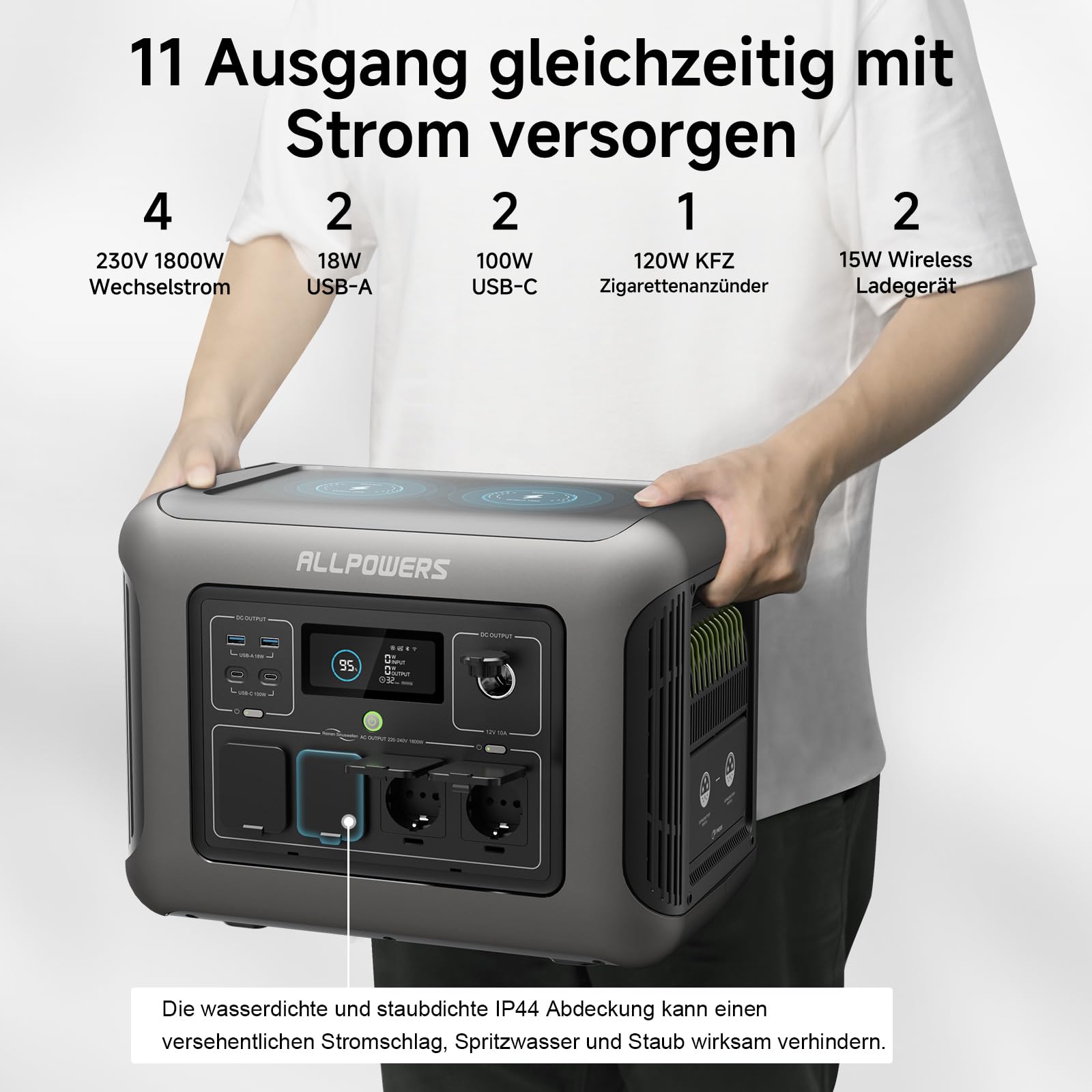 ALLPOWERS R1500 Portable Power Station with 200W Solar Panel, 1152Wh LiFePO4 Battery with 1800W AC Output Solar Generator, 43dB Quiet Operation Mobile Emergency Power Supply for Garden Travel Camping Motorhome 