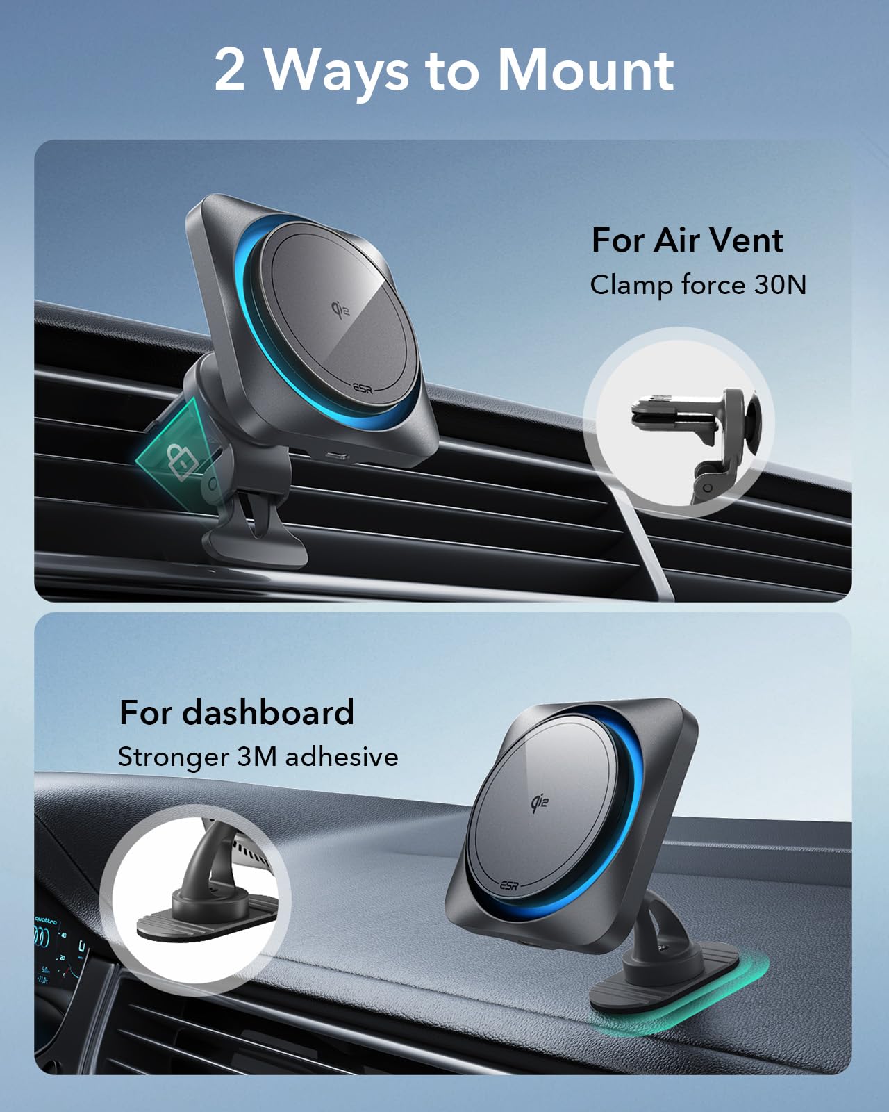 ESR 15W for Magsafe Car Mount with Charging Function, Cell Phone Holder Car Charger, Magnetic Wireless Phone Holder Car with Charging Function for iPhone 16/15/14/13/12 Series, Galaxy S25 Series, Fast Charging 
