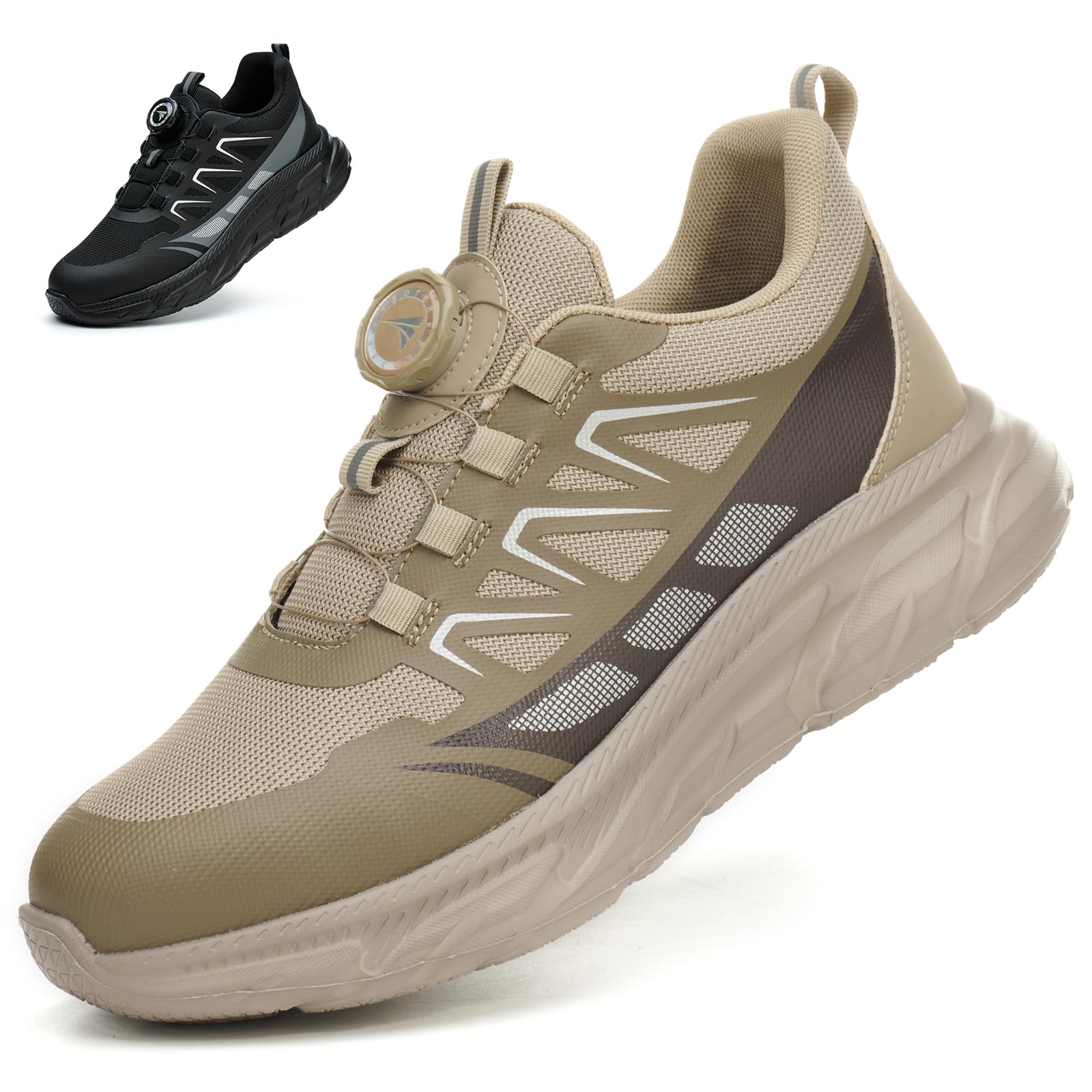 RASEARY Safety Shoes Work Shoes Men Women Comfortable Steel Toe Cap Shoes Lightweight Breathable Industrial Work Shoes with Swivel Buckles Laces 