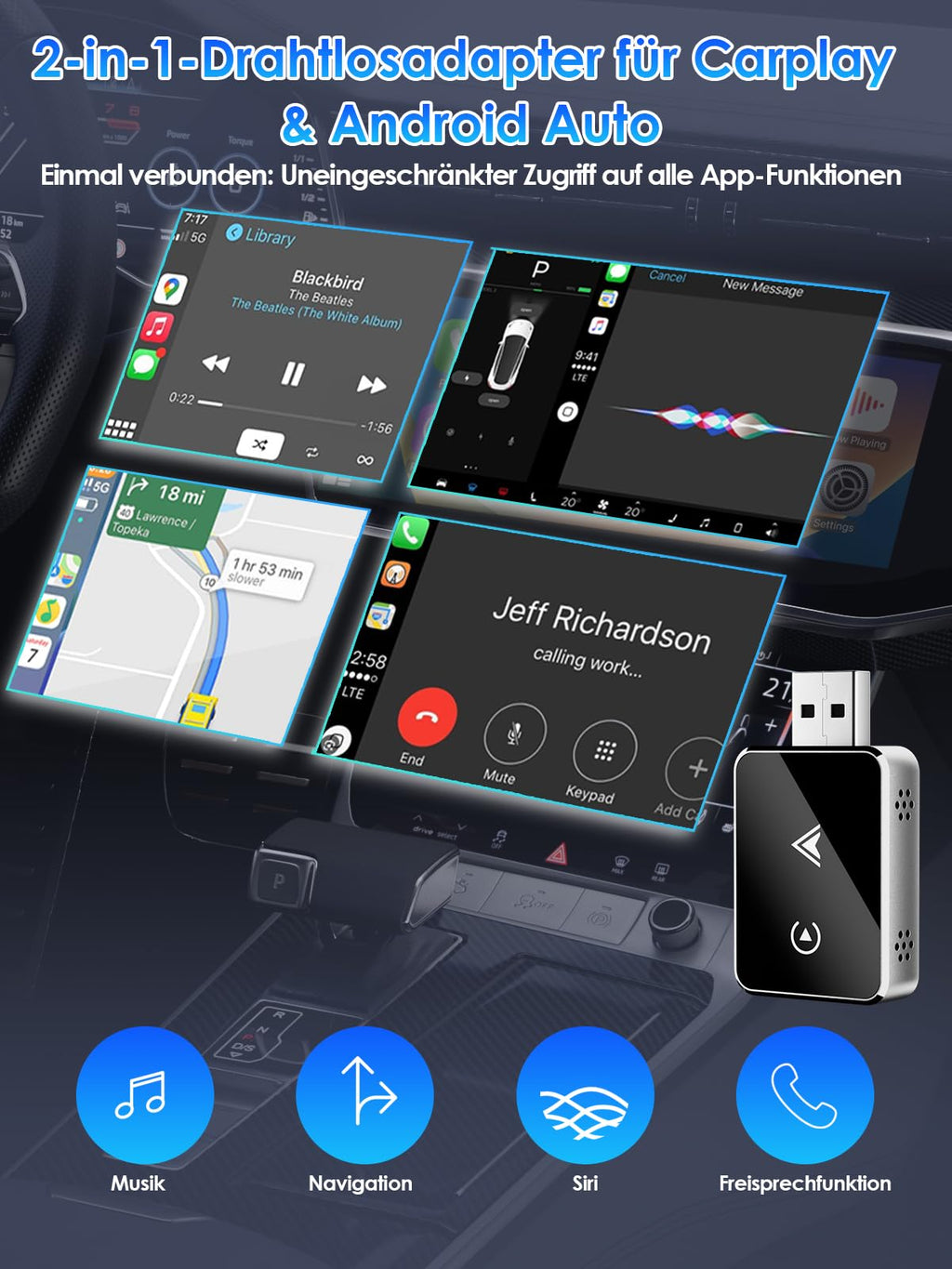 Wireless Adapter 2-in-1 for CarPlay/Android Auto, PARPAT Conversion from Wired to Wireless with USB/Type-C, Stable Connection and No Lag, Compatible with iPhone/Android 