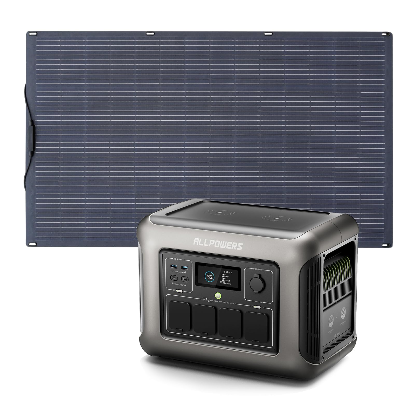 ALLPOWERS R1500 Portable Power Station with 200W Solar Panel, 1152Wh LiFePO4 Battery with 1800W AC Output Solar Generator, 43dB Quiet Operation Mobile Emergency Power Supply for Garden Travel Camping Motorhome 