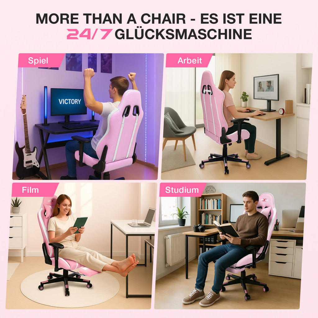 Douxlife Gaming Chair, with 7-Point Massage, Footrest, Ergonomic 180KG Office Chair, 90-175° Backrest Adjustable, Adjustable Armrest, Desk Chair for Adults, Black and White 