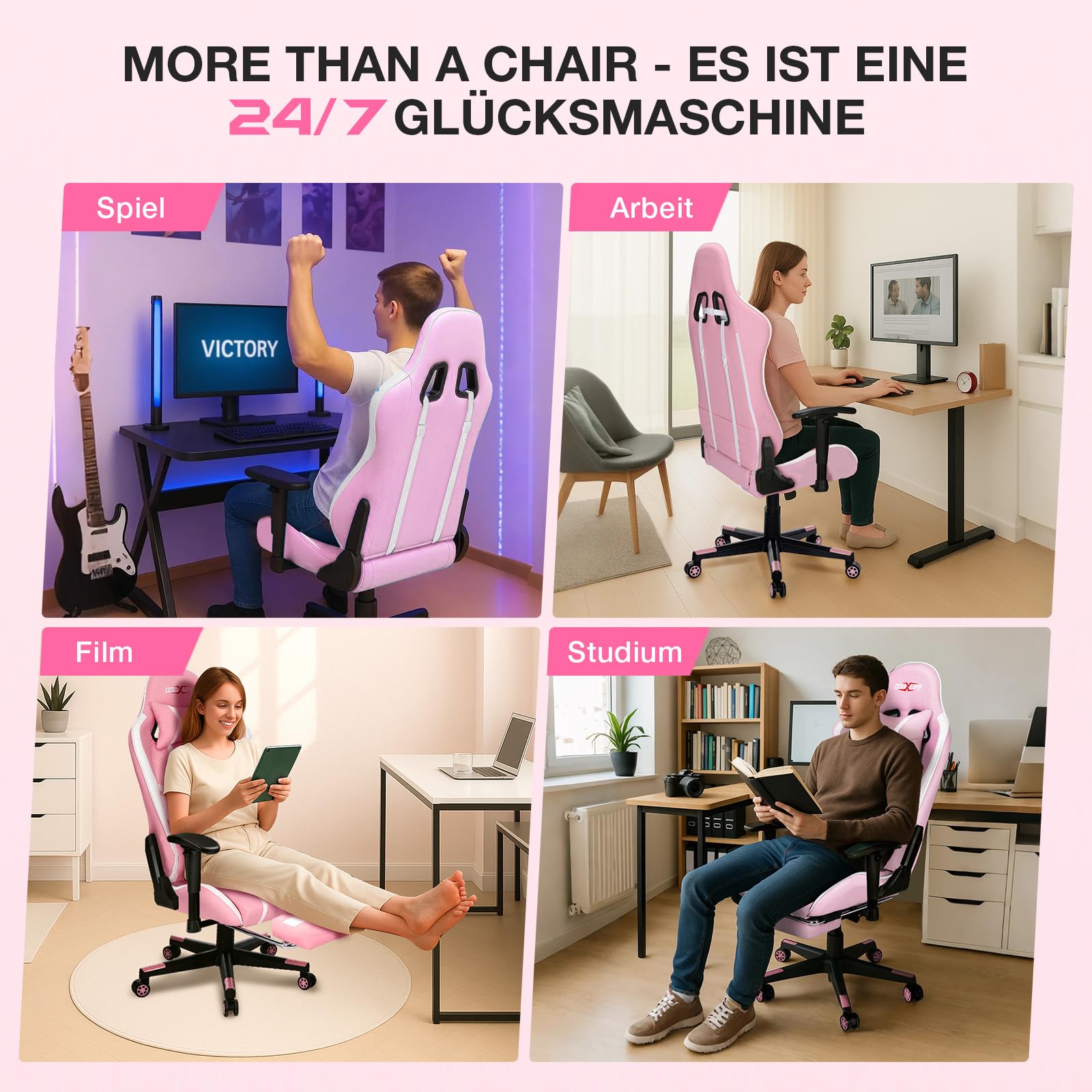 Douxlife Gaming Chair, with 7-Point Massage, Footrest, Ergonomic 180KG Office Chair, 90-175° Backrest Adjustable, Adjustable Armrest, Desk Chair for Adults, Black and White 