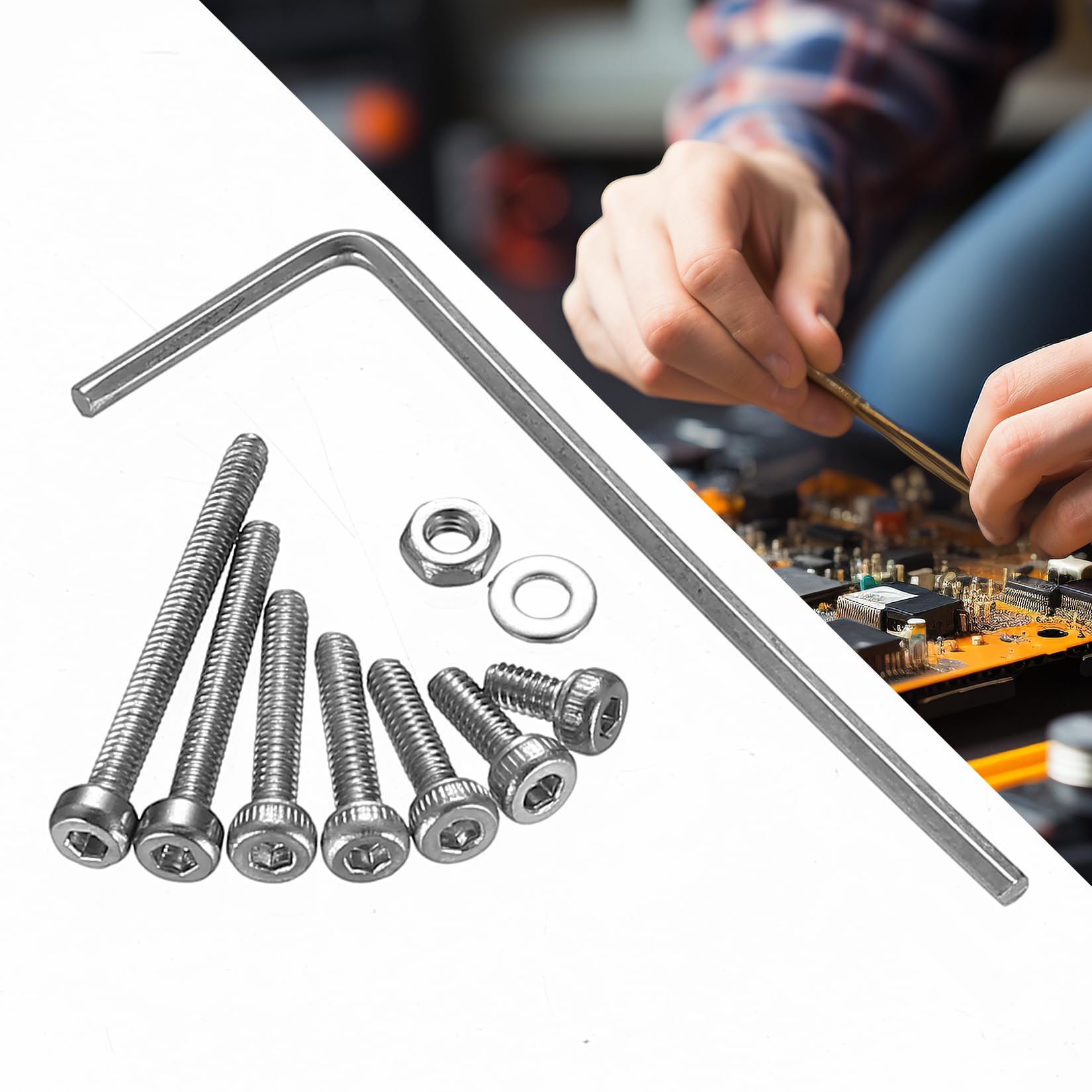 410pcs M2 Countersunk Head Hex Socket Screws, 10.9 Carbon Steel Full Thread Machine Screws, Nuts and Washers Assortment with Allen Keys 