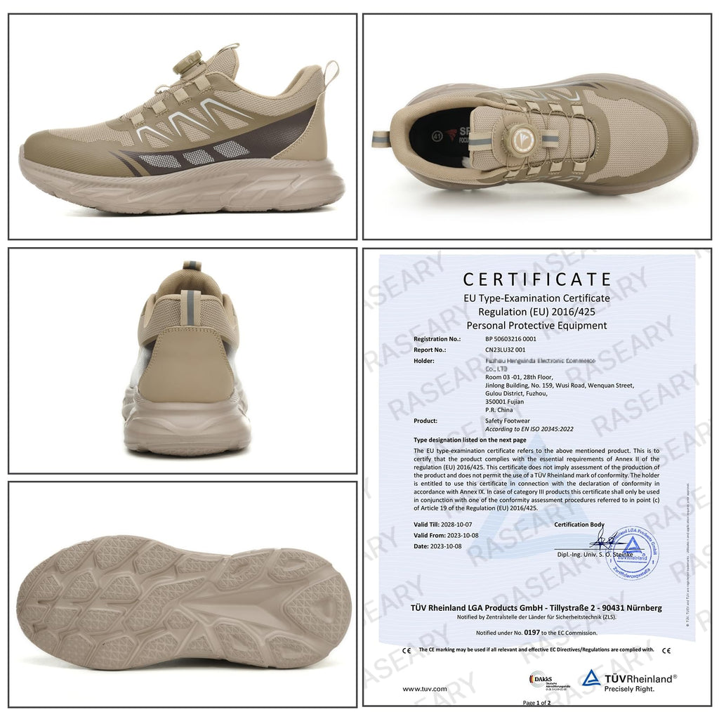 RASEARY Safety Shoes Work Shoes Men Women Comfortable Steel Toe Cap Shoes Lightweight Breathable Industrial Work Shoes with Swivel Buckles Laces 