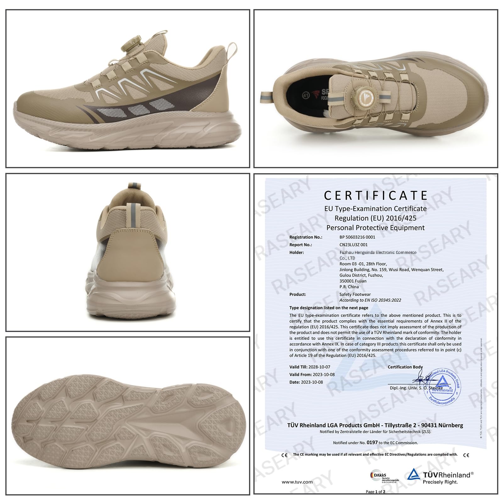 RASEARY Safety Shoes Work Shoes Men Women Comfortable Steel Toe Cap Shoes Lightweight Breathable Industrial Work Shoes with Swivel Buckles Laces 
