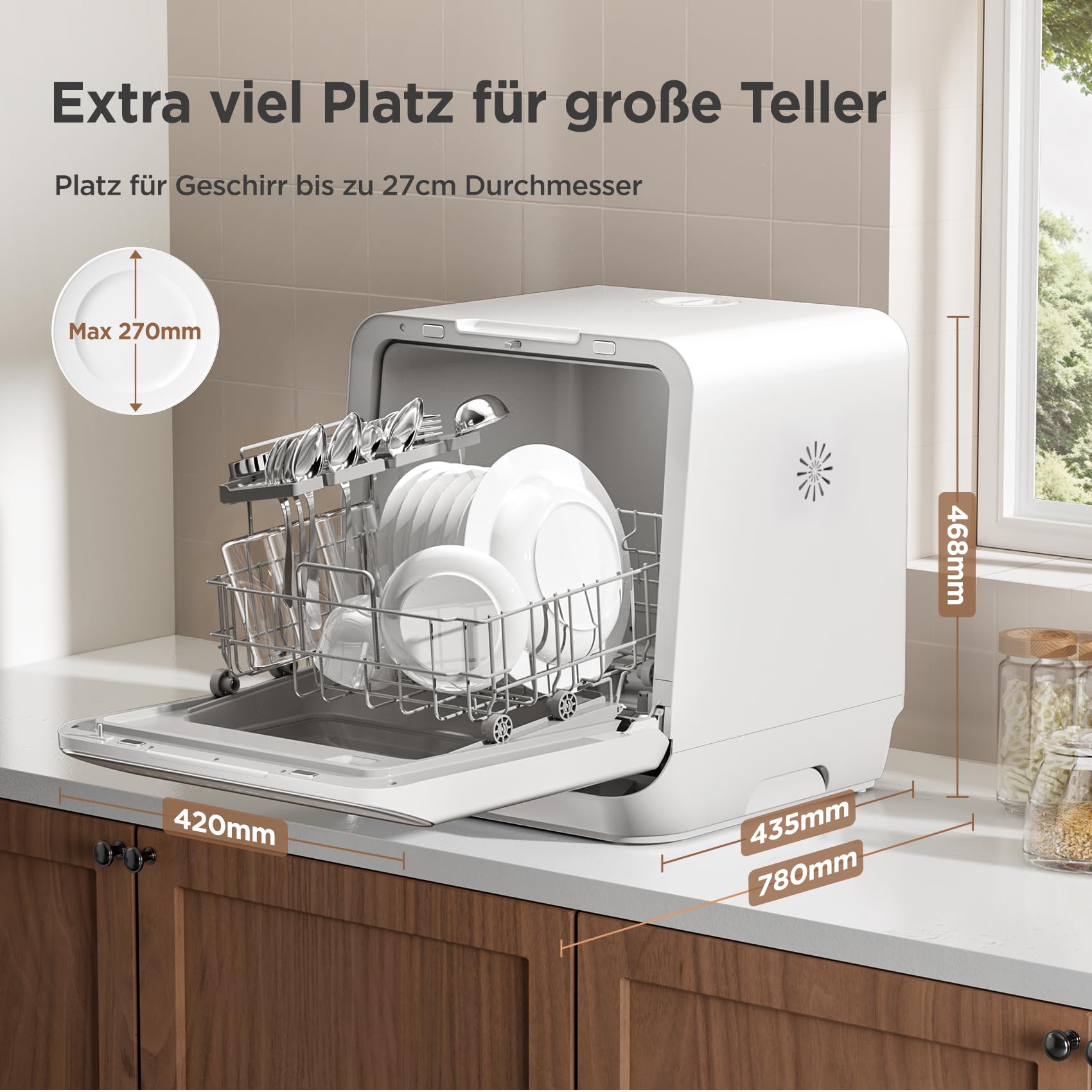 Midea ST 3.6F wi Countertop Dishwasher, 6 Wash Programs, Delay Start, Extra Drying Function, IOT Control, Mini Dishwasher, Ideal for Small Apartments, White 