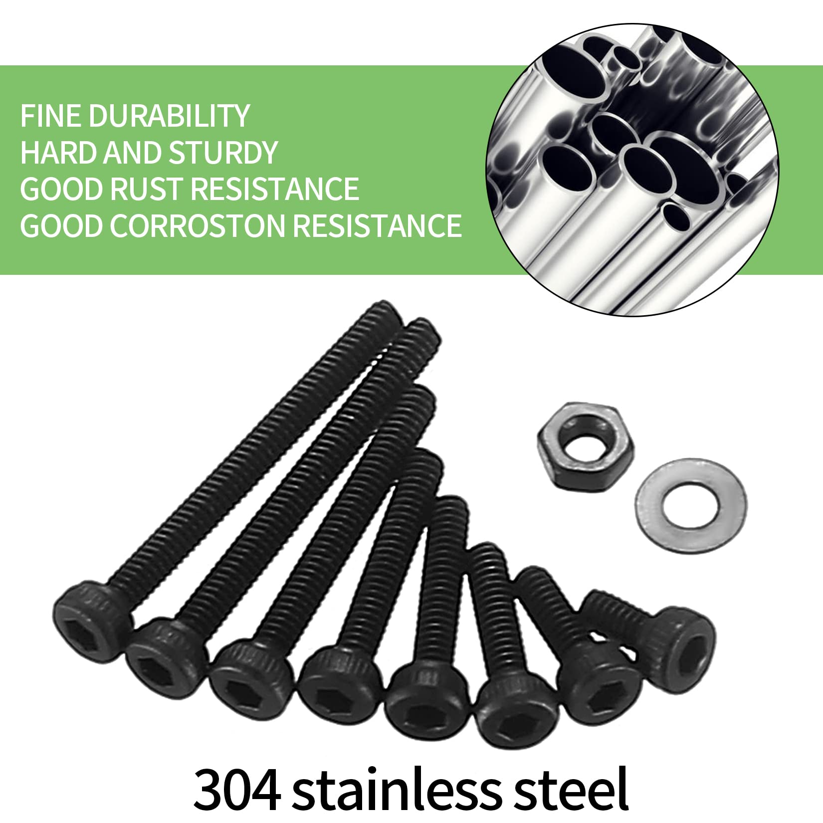 410pcs M2 Countersunk Head Hex Socket Screws, 10.9 Carbon Steel Full Thread Machine Screws, Nuts and Washers Assortment with Allen Keys 